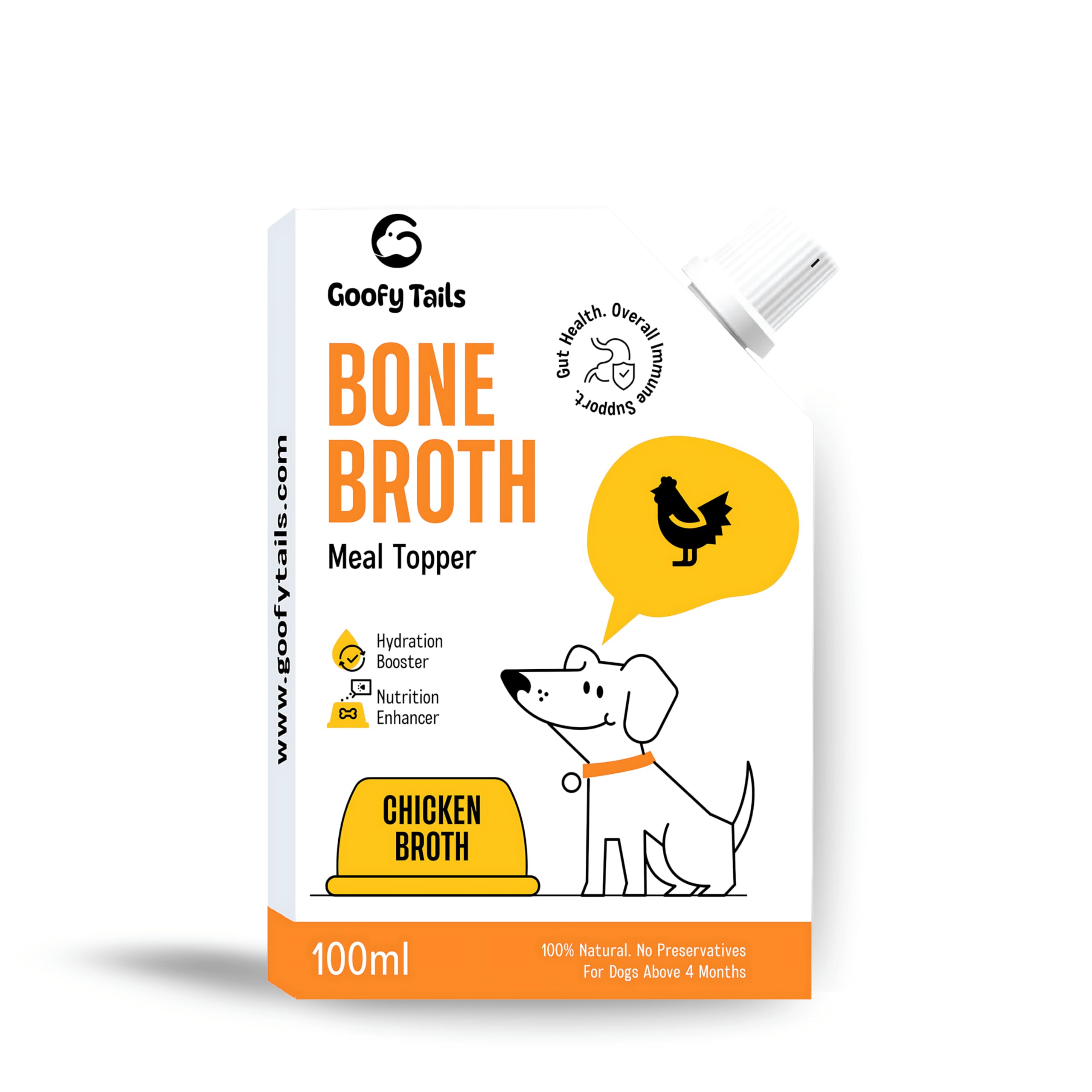 Goofy Tails Chicken Bone Broth for Dogs 300ml (100ml X 3 Pack), Human Grade,Preservative Free, Gut Friendly Dog Food Topper, Natural Hydrating Liquid Dog Treats, Dog Supplement with Natural Collagen