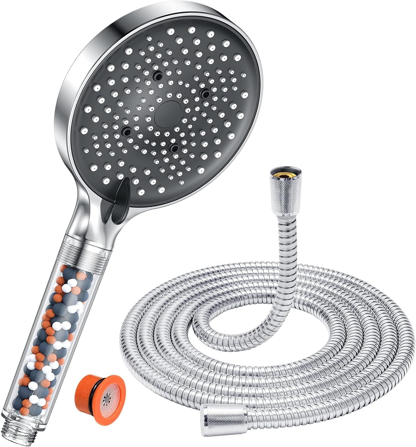 Shower Head and Hose with Filter Beads - YEAUPE PRO 130mm 6 Modes High Pressure Shower Head with 1.6M Hose,Universal Powerful Flow Adjustable Shower Head for Low Pressure Hard Water Improve Skin Hair