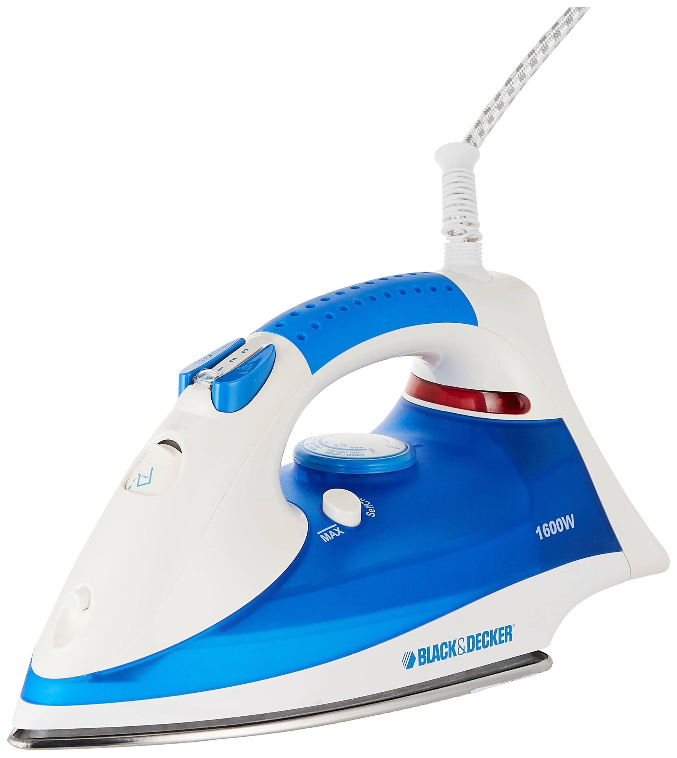 Black+Decker 1600W Non-Stick Steam Iron for Garments, Blue/White - X810R-B5, 2 Years Warranty