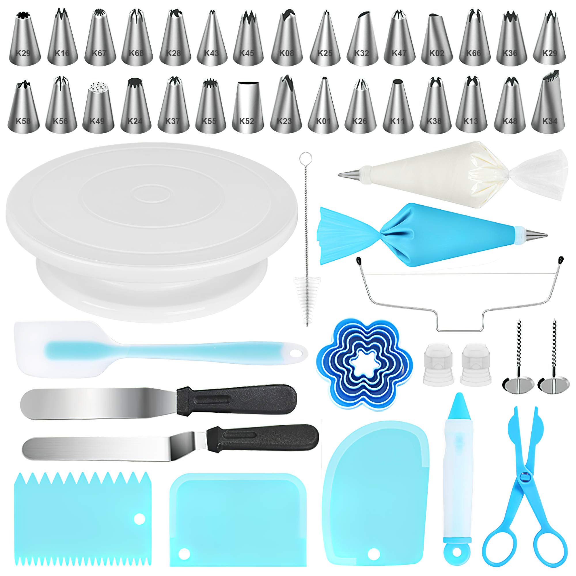 Kootek 103 Pieces Cake Decorating Kit Baking Supplies Set with Revolving Cake Turntable, Cake Leveler, Cookie Cutter, Piping Tips, Frosting Pastry Bags, Icing Spatula Smoother, Cake Scrapers