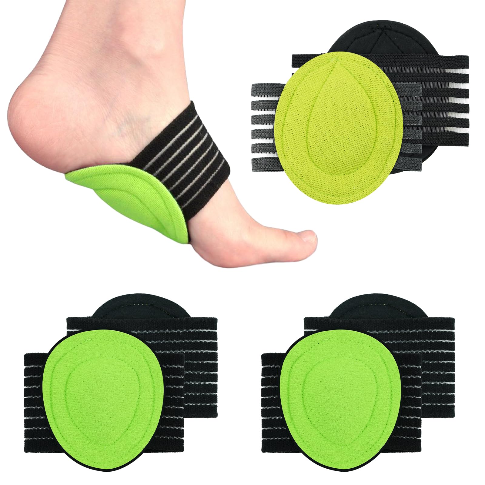 LeikedunLeikedun 3 Pair Arch Support, Compression Cushioned Plantar Fasciitis Support Plantar Fasciitis Sleeves for Foot Support, Pain Relief & Sore, Flat Feet, Heel Spurs(Black & Green, Thin+Thick)