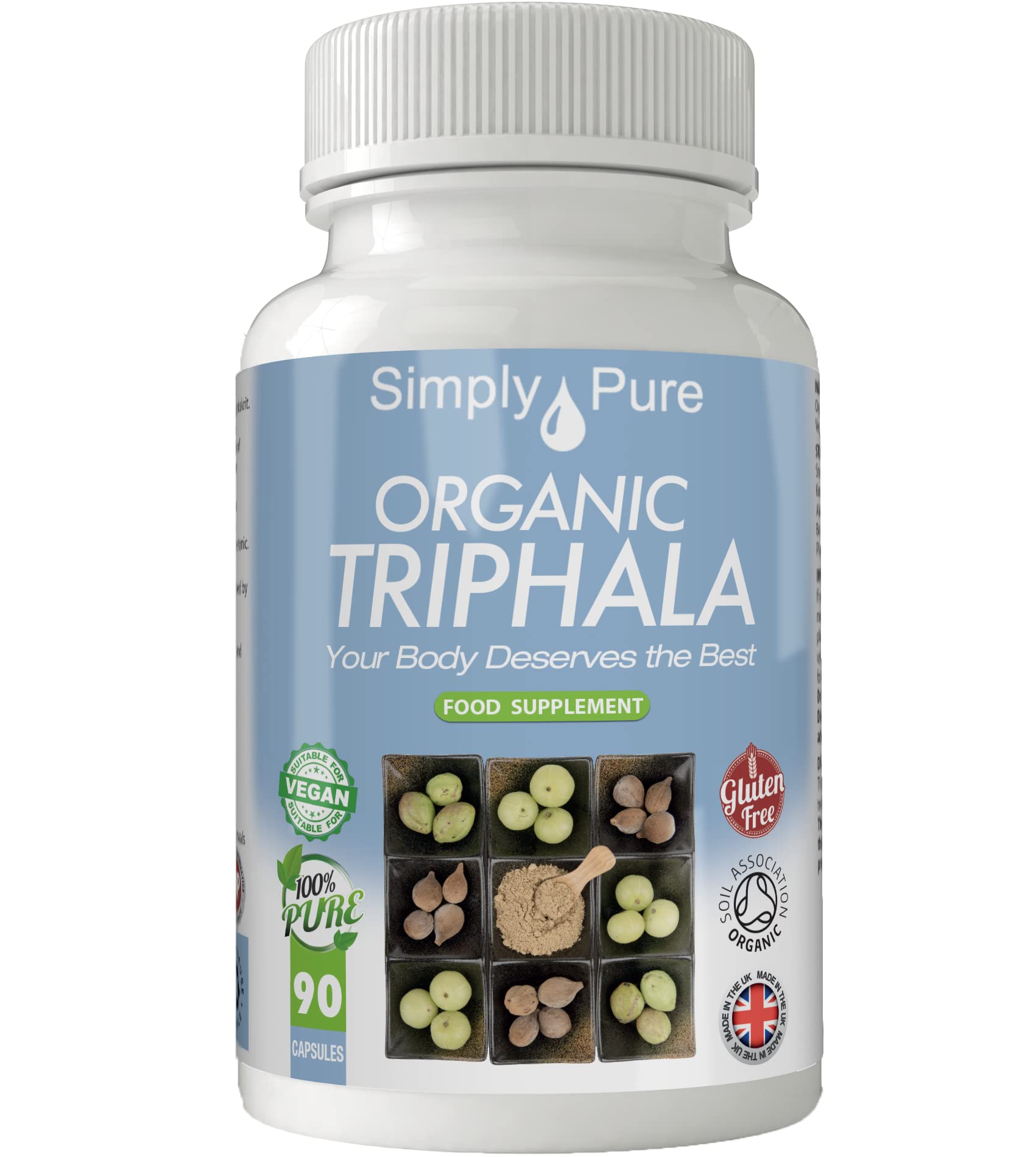 Simply Pure Organic Triphala Capsules x 90, 500mg, 100% Pure Soil Association Certified, Gluten Free, GM Free, Vegan