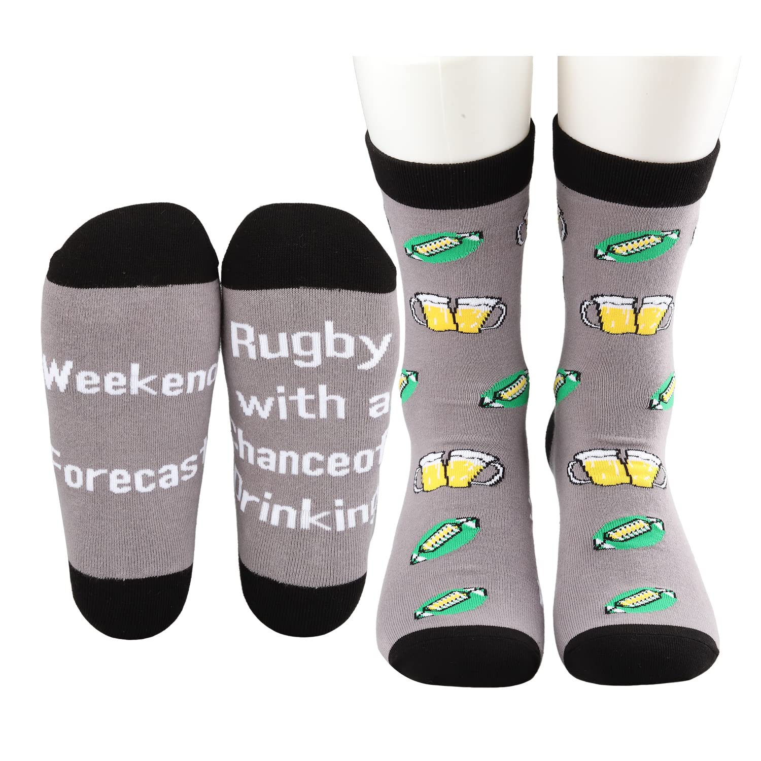 MBMSO 2 Pairs Rugby Socks Weekend Forecast Rugby with a Chance of Drinking Funny Rugby Gift for Rugby Players Rugby Team Gift