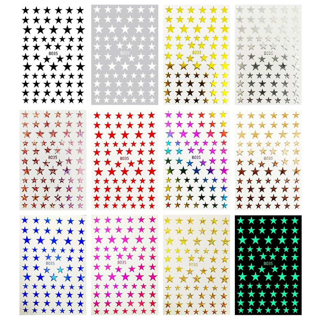 APODJAY 12 Sheets Star Nail Charms for Acrylic Nails,Star Nail Art Stickers 3D Self Adhesive Nail Decals Manicure Accessories for Women Girls DIY Nail Art Design, Multicolor