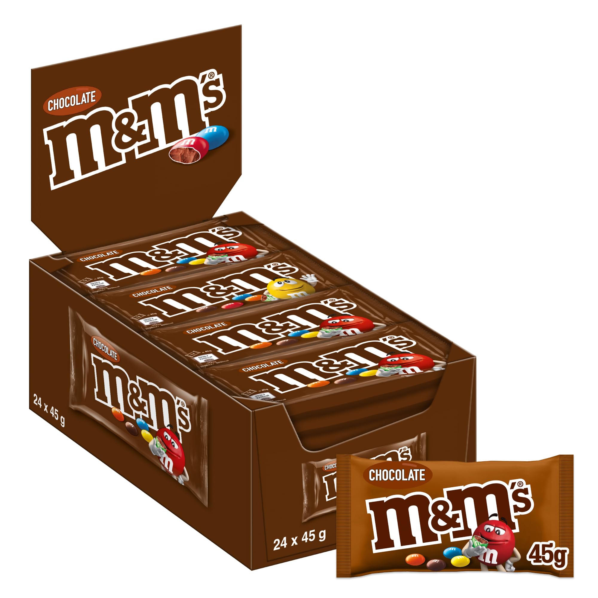 m&m's Chocolate, Pack of 24x45g, Chocolate Candy with Milk Chocolate, Fun m and m's Chocolate with Colorful Shells