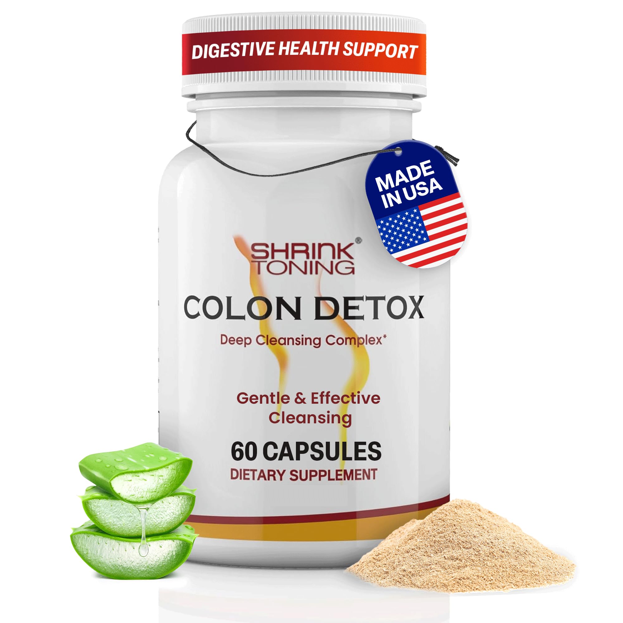 shrinkToning Colon Detox – Advanced Gut Cleanse for Women & Men with Psyllium Husk, Aloe Vera, Bentonite & Probiotics – Digestive Health – 60 Caps