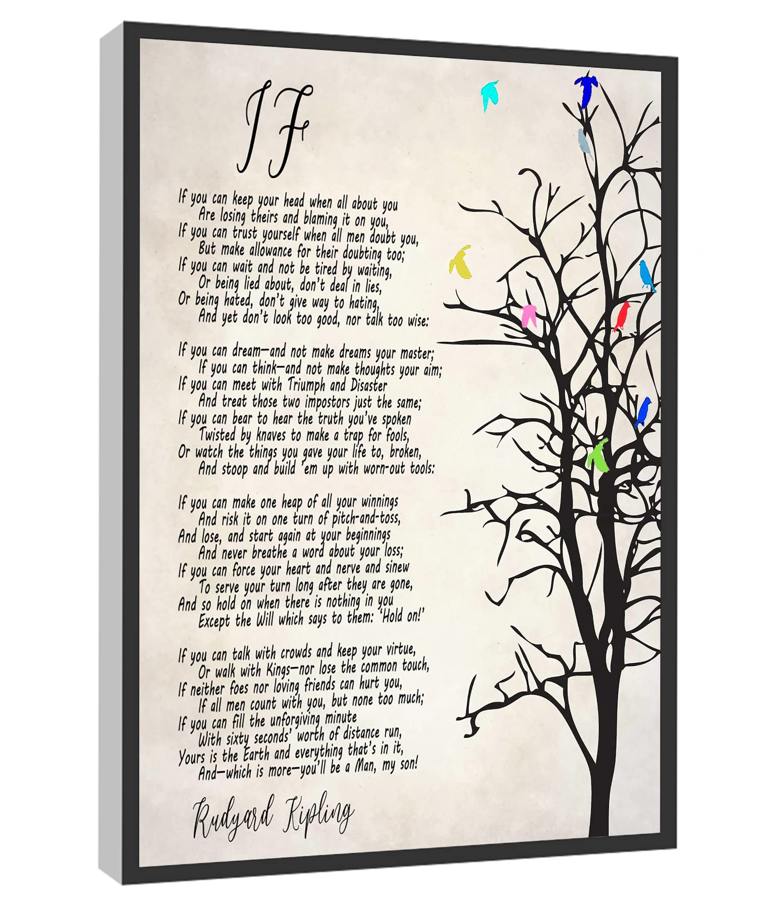 RCVTVPV If Kipling Poem Wall Art Rudyard Kipling Inspirational Poem Poster Canvas Wall Art For Home Office Framed Ready to Hang 8"x12"