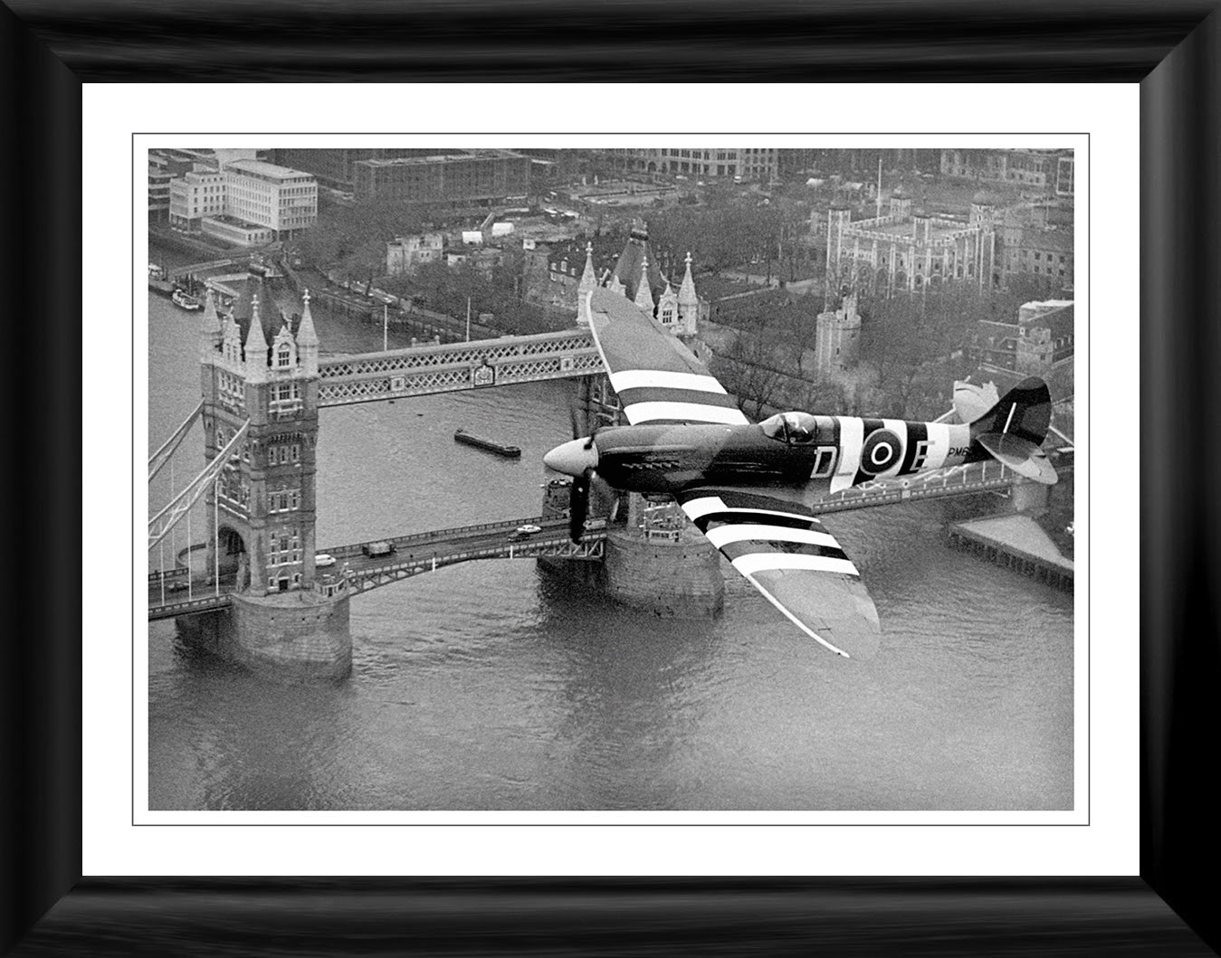 Arena Imaging Spitfire flying over Tower Bridge 16"x12" Premium Framed Photographic Print