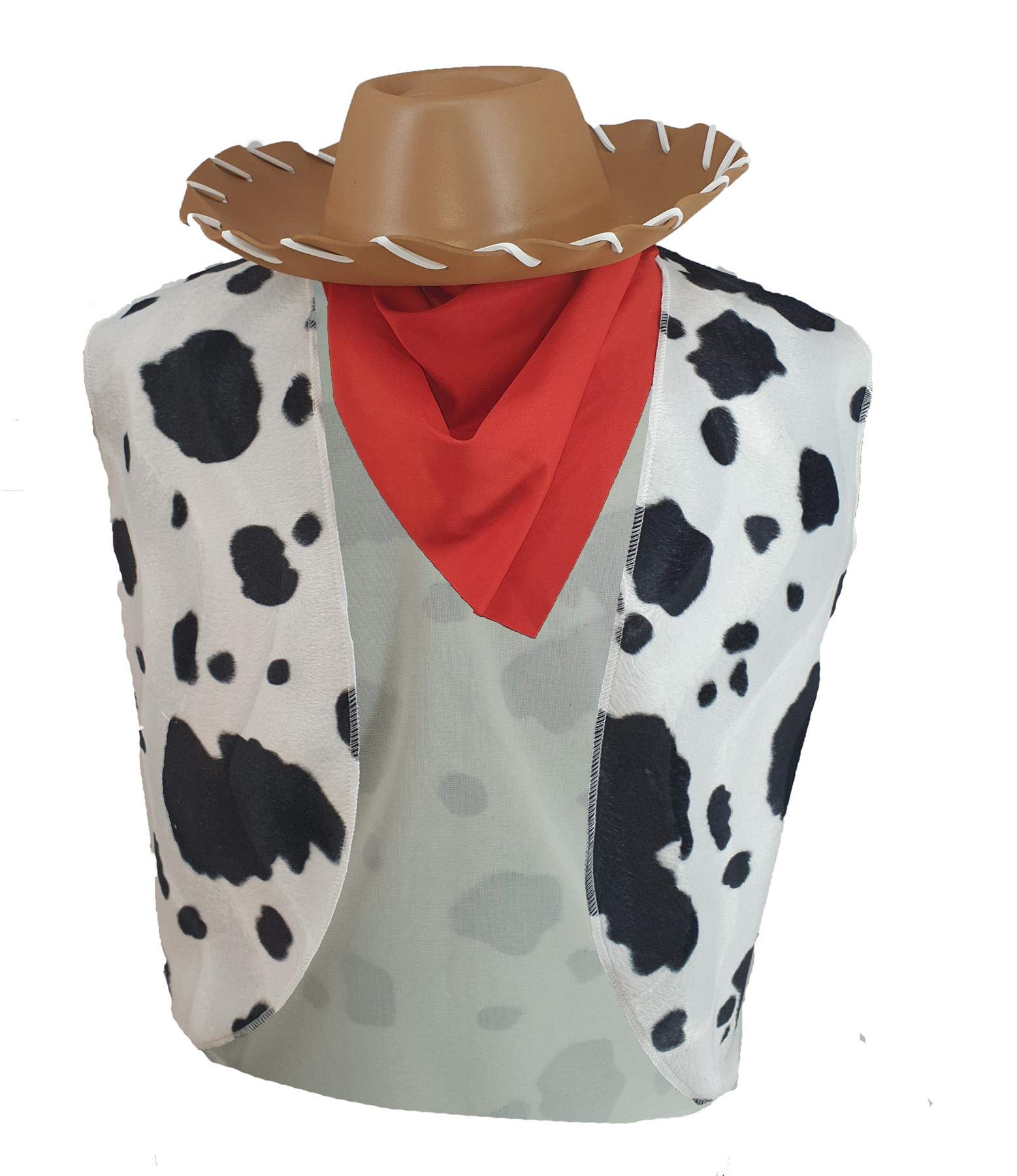 Adults Woody Cow Print Waistcoat Bandana/Neckerchief Foam Cowboy Hat Fancy Dress