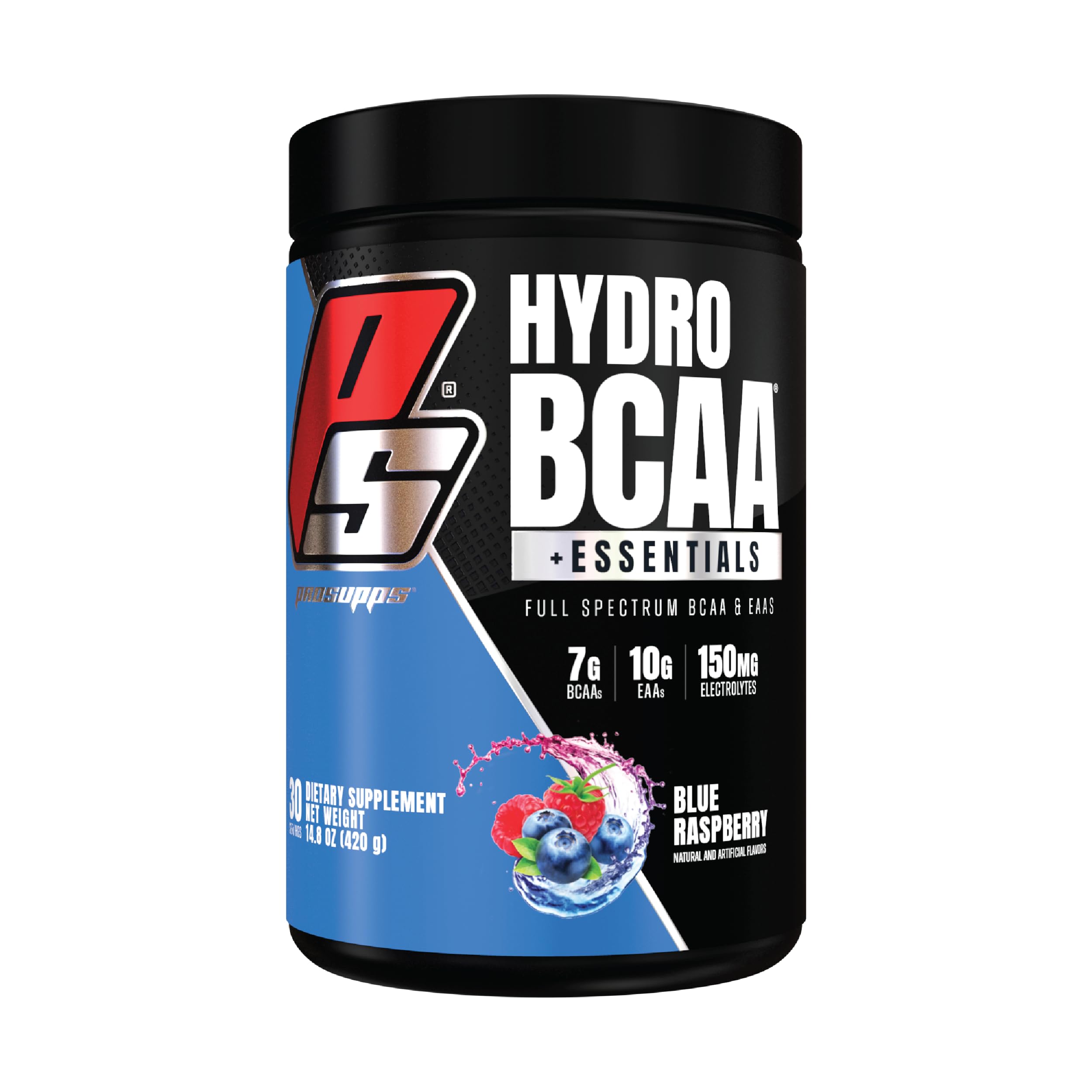 PROSUPPSHydroBCAA Essentials BCAA Powder - Pre Workout and Post Workout Drink with EAAs Amino Acid Powder for Muscle Recovery, Energy, Fat Loss and Hydration (Blue Raspberry, 30 Servings)