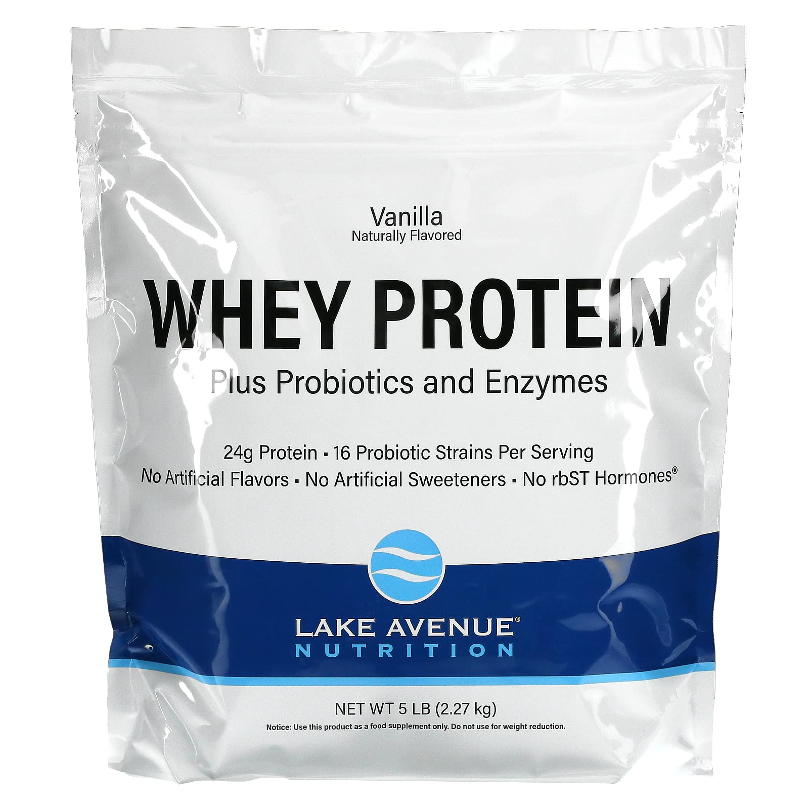 Lake AvenueNutrition Whey Protein + Probiotics, Vanilla Flavor Supplement Powder (2.27kg/ 5lbs)