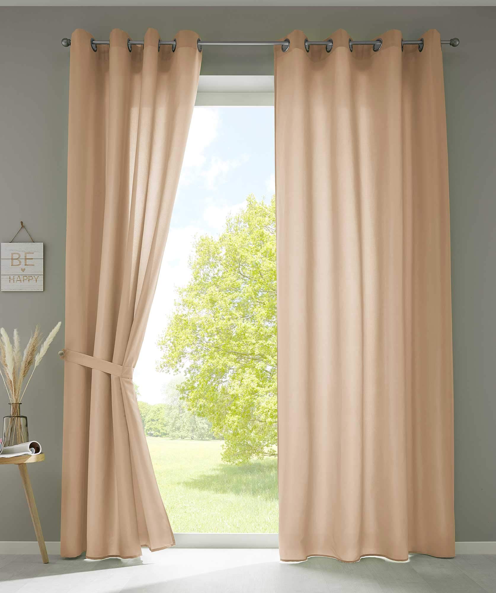 Berlin 20405N2 Curtains with Eyelets 245 x 140 cm Sand Opaque Microsatin Translucent Plain Matt Set of 2