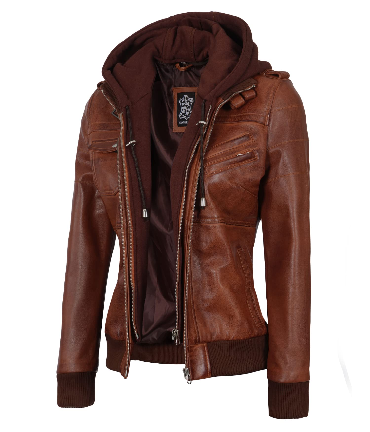 DecrumHooded Leather Jacket Women - Real Lambskin Black And Brown Womens Leather Jackets with Removable Hood