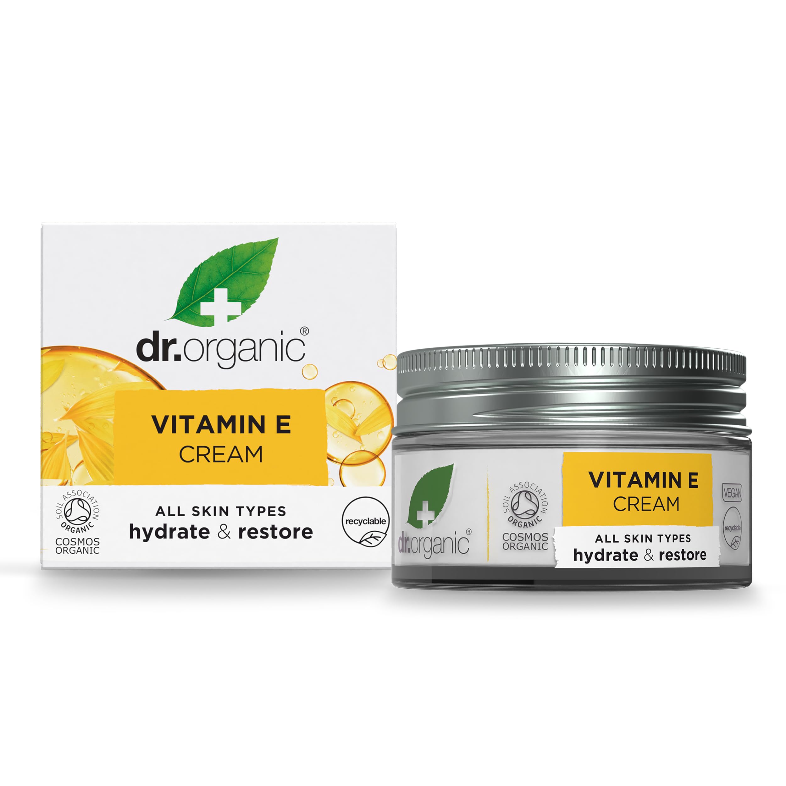 Dr Organic Vitamin E Cream, Hydrating, All Skin Types, Natural, Vegan, Cruelty-Free, Paraben & SLS-Free, Plastic Free, Recycled & Recyclable, Certified Organic, 50ml, Packaging may vary