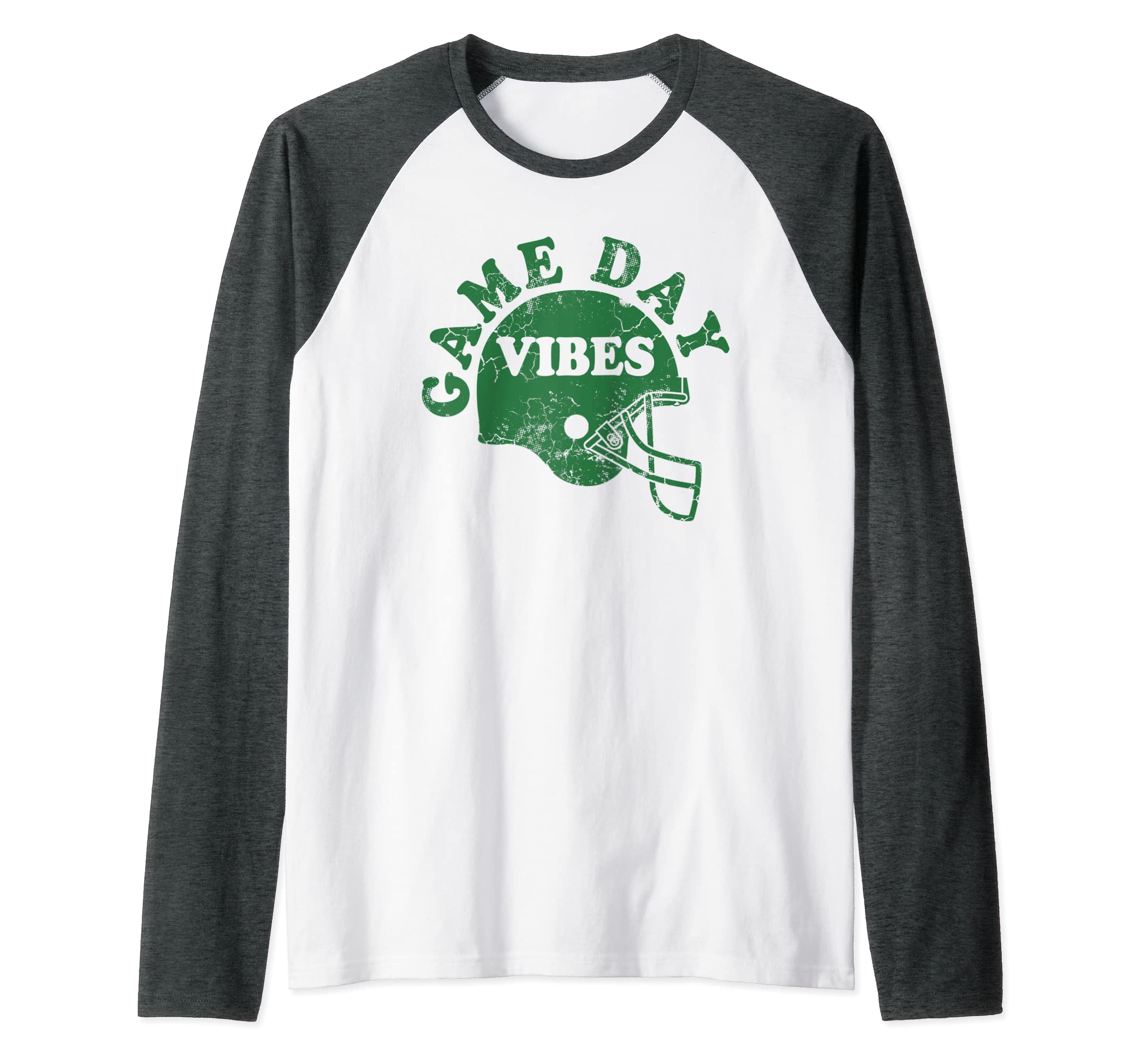 Football Game Day Vibes Green Helmet Men Women Kids Boys Raglan Baseball Tee