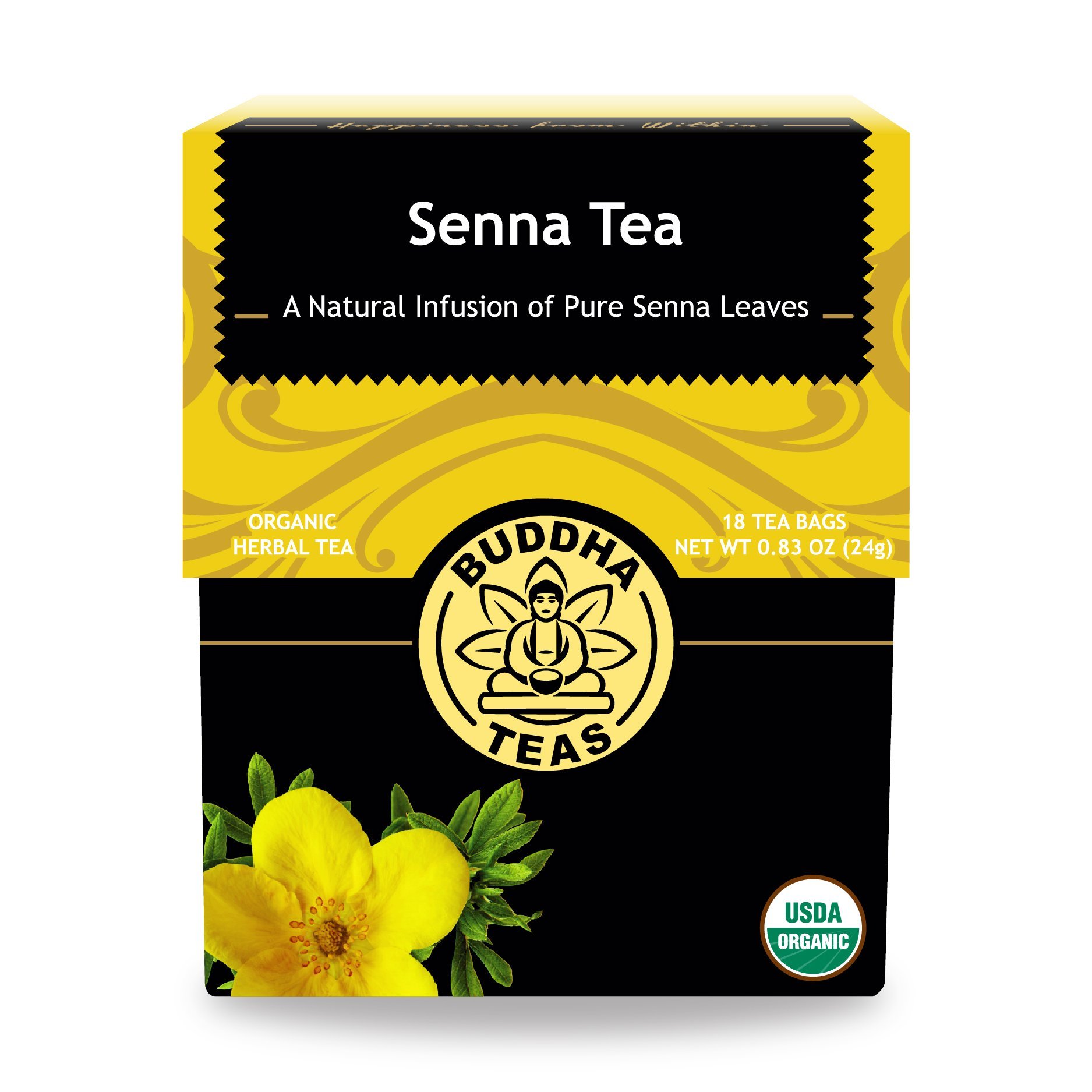 Buddha Teas Organic Senna Tea - OU Kosher, USDA Organic, CCOF Organic, 18 Bleach-Free Tea Bags