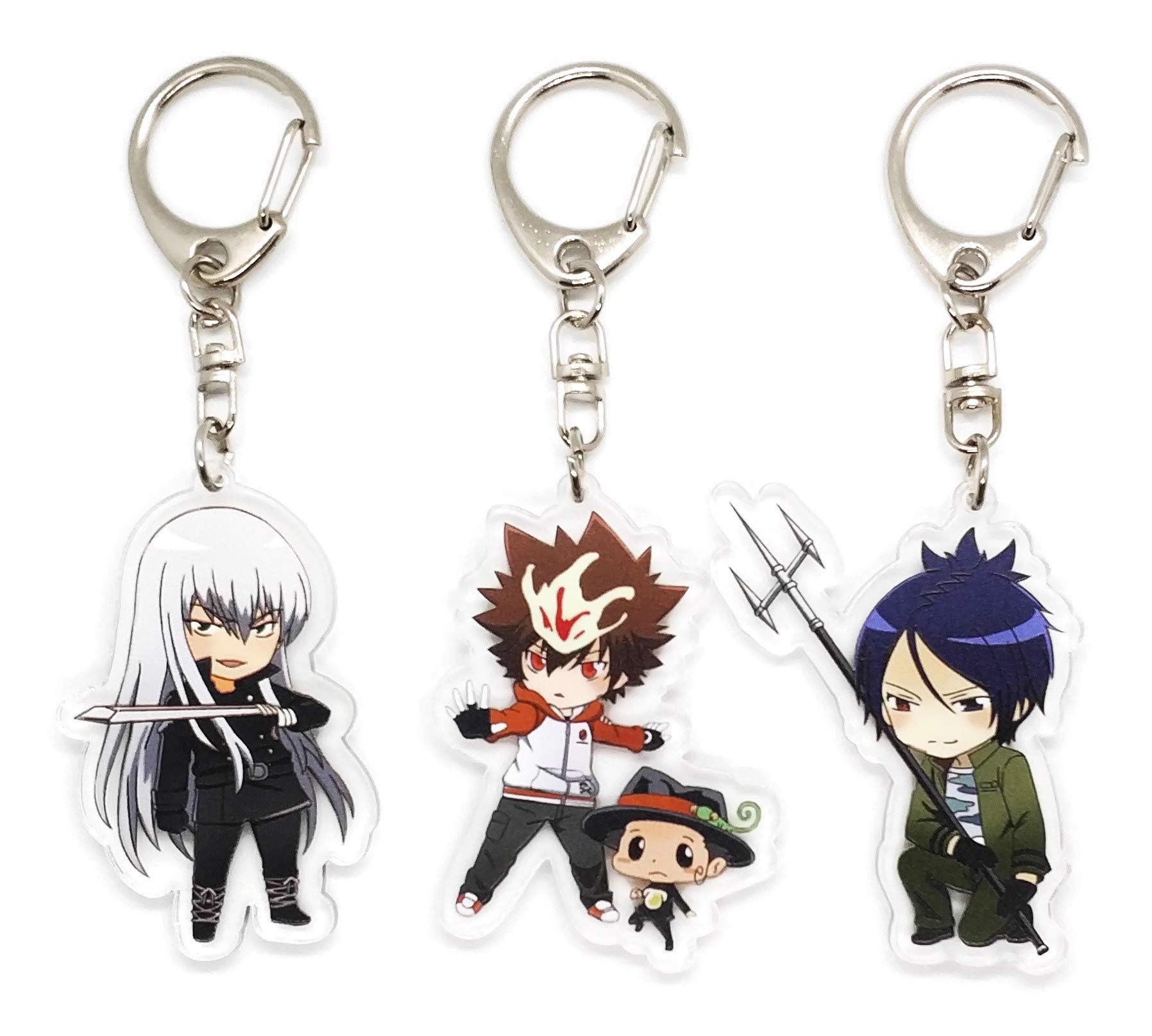 EBTY DREAMS Inc. - Set of 3 Katekyo Hitman Reborn Acrylic Keychain Tsunayoshi Sawada (Tsuna), Reborn, Mukuro Rokudo, Squalo, Multicolored, Pendant Height: 2 inches