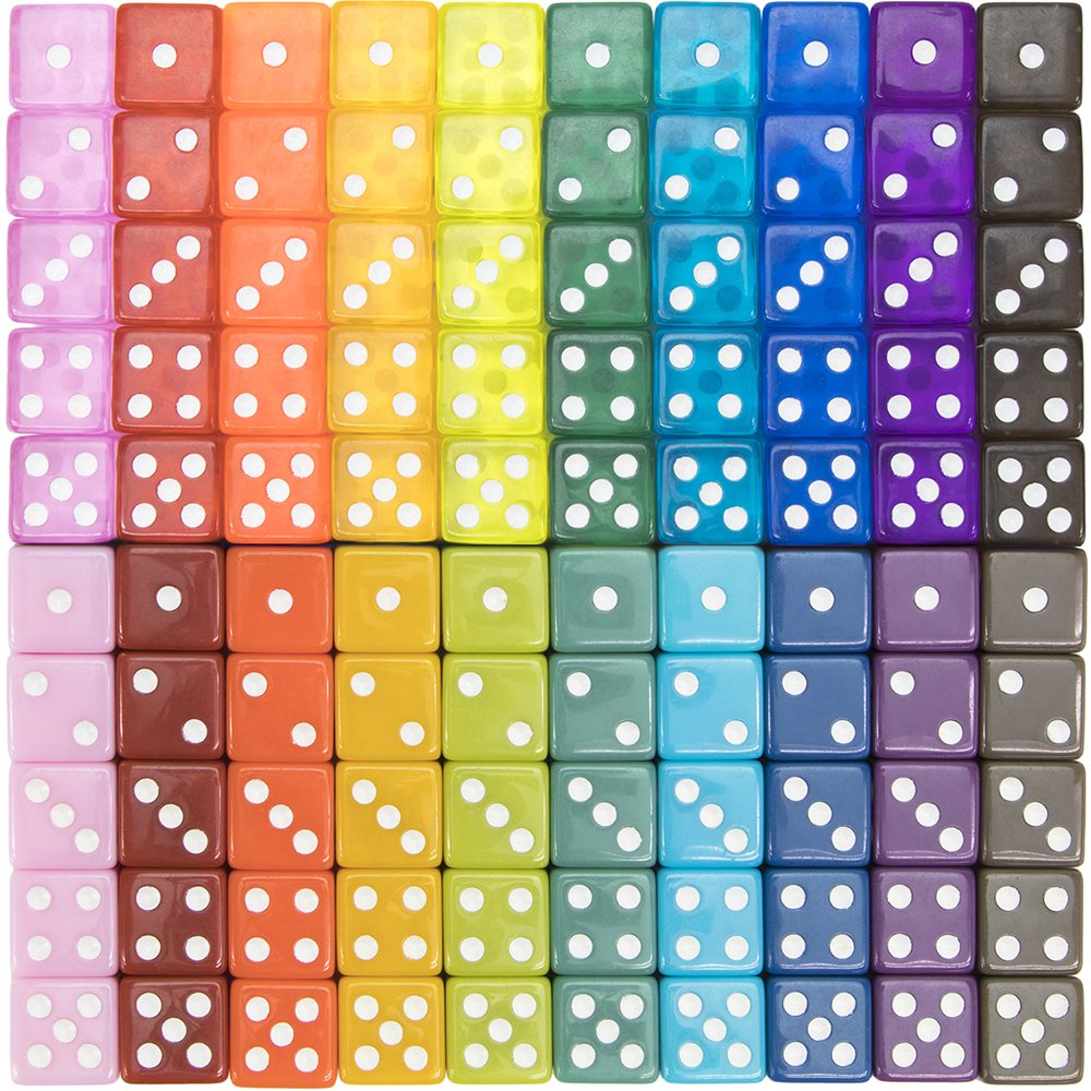 100-pack Translucent & Solid 6-sided Game Dice, 20 Sets of Vintage Colors, 16mm Dice for Board Games and Teaching Math by Brybelly