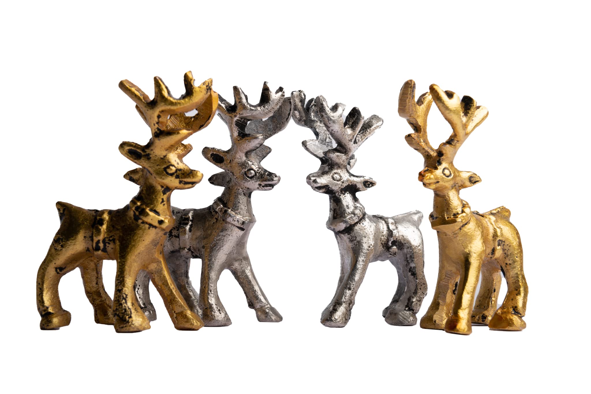 Wonder Care Christmas Reindeer Figurine | Home Decorations for Living Room| Standing Christmas Deer|Table Top Statue| Miniature Reindeer Figurines| Gold & Silver Reindeer Collection (2Golden+2Silver)