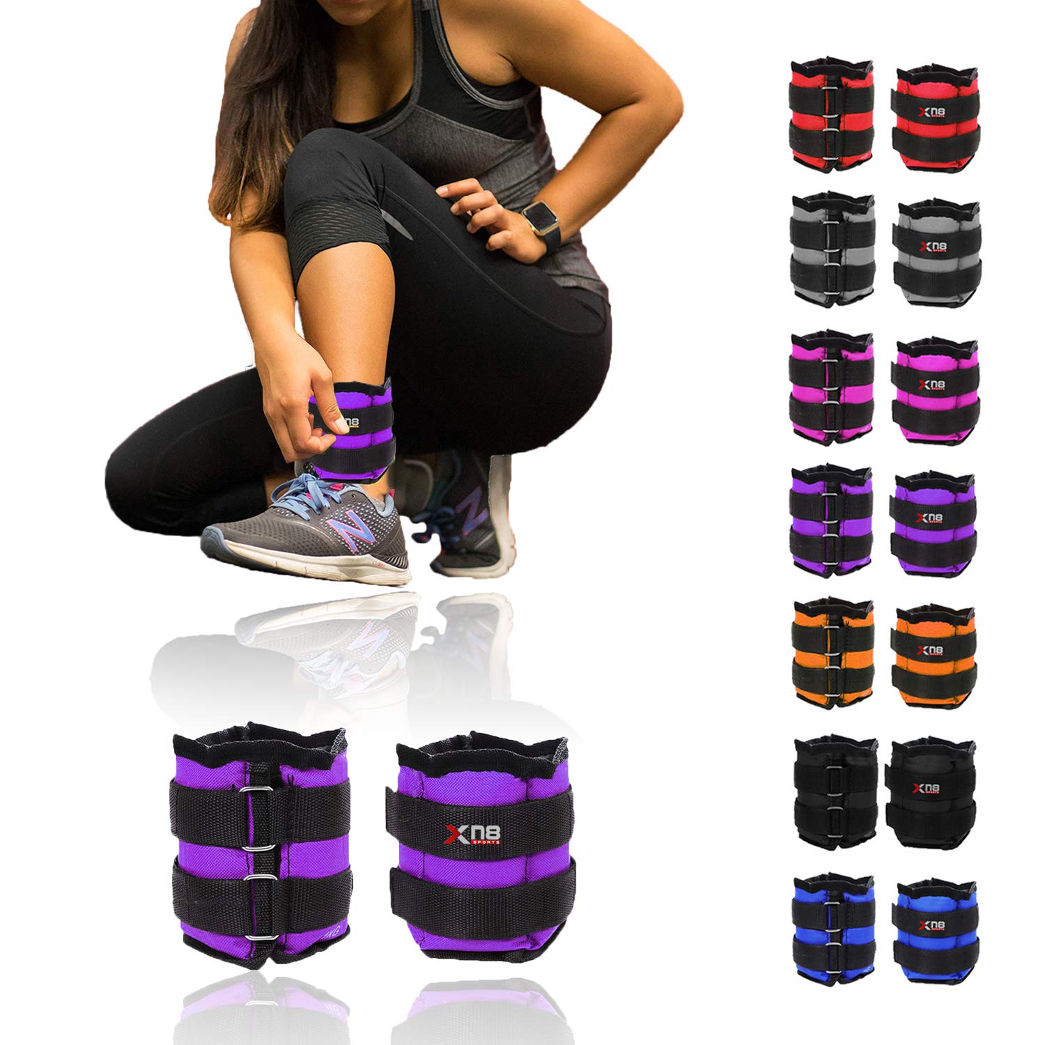 Xn8 Ankle Weights with Strap 0.5kg-3kg Pair Leg Weights for Women | Nylon Ankle and Wrist Weights for Running Jogging Walking Aerobics Exercise Gymnastics Fitness