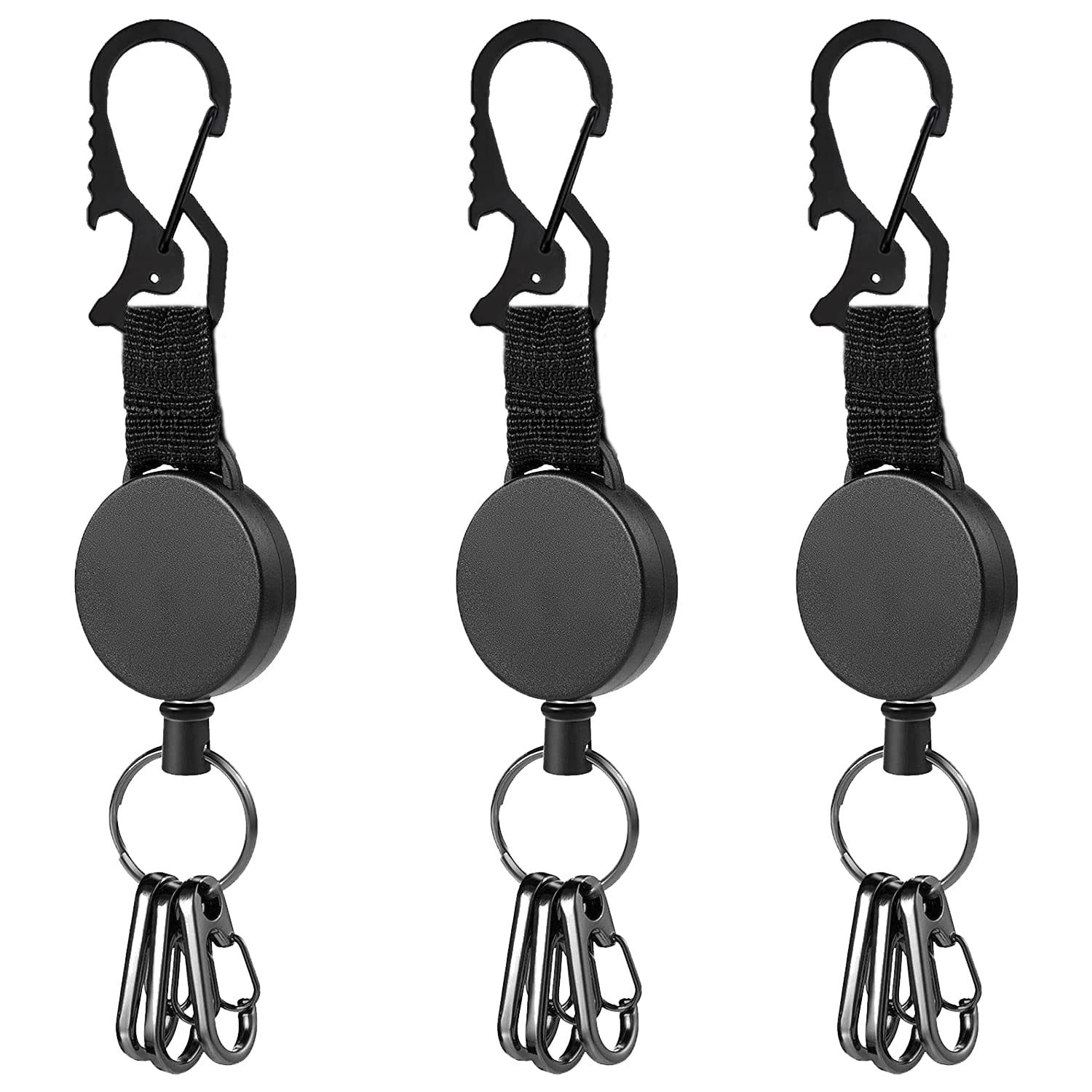 Retractable Key Chain Badge Reels Holders, Retractable Lanyard Keychain, Heavy Duty Key Ring Clips Multitool Carabiner Key Holder (Pack of 3)