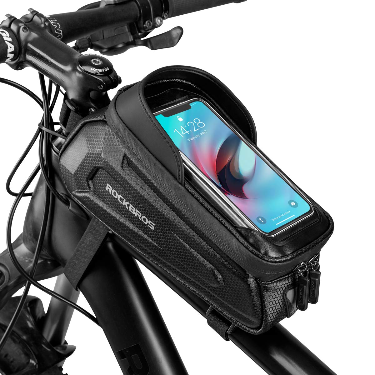 ROCKBROS Bike Frame Bag, Bicycle Handlebar Bag, Waterproof Top Tube Bag Mobile Phone Bag for Smartphones up to 6.8 inches with TPU Sensitive Touchscreen for Mountain Bikes, Racing Bikes, E-Bikes