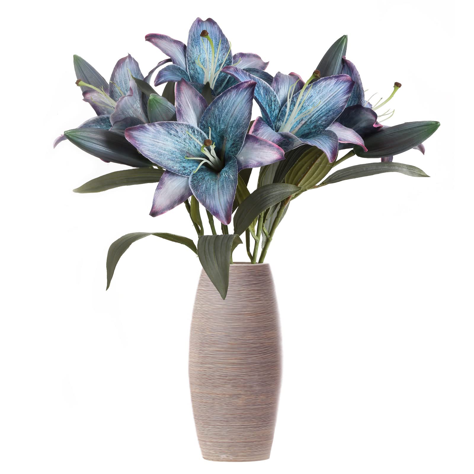 IPOPU Blue Artificial Lily Flowers 5PCS Vintage Lily Silk Flowers for Home Decor Indoor Faux Blue Flowers Fake Lily Fake Flowers Floral Arrangement Wedding Party Decor Home Decor (Blue)