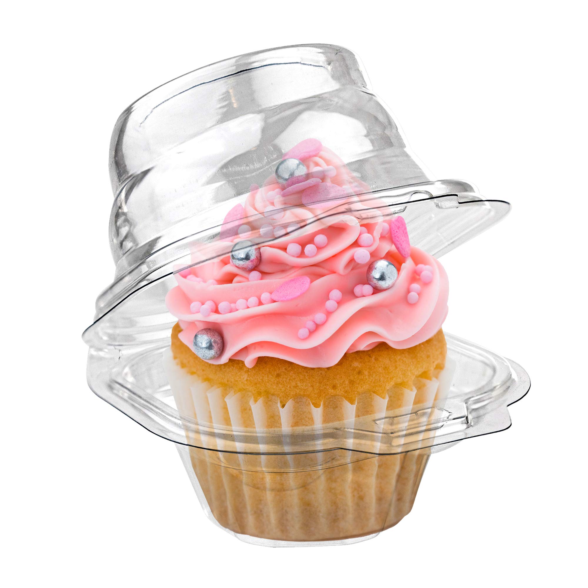 Stock Your Home Individual Plastic Cupcake Containers Disposable with Connected Airtight Dome Lid (100 Count) Clear Single Cupcake Container, BPA Free