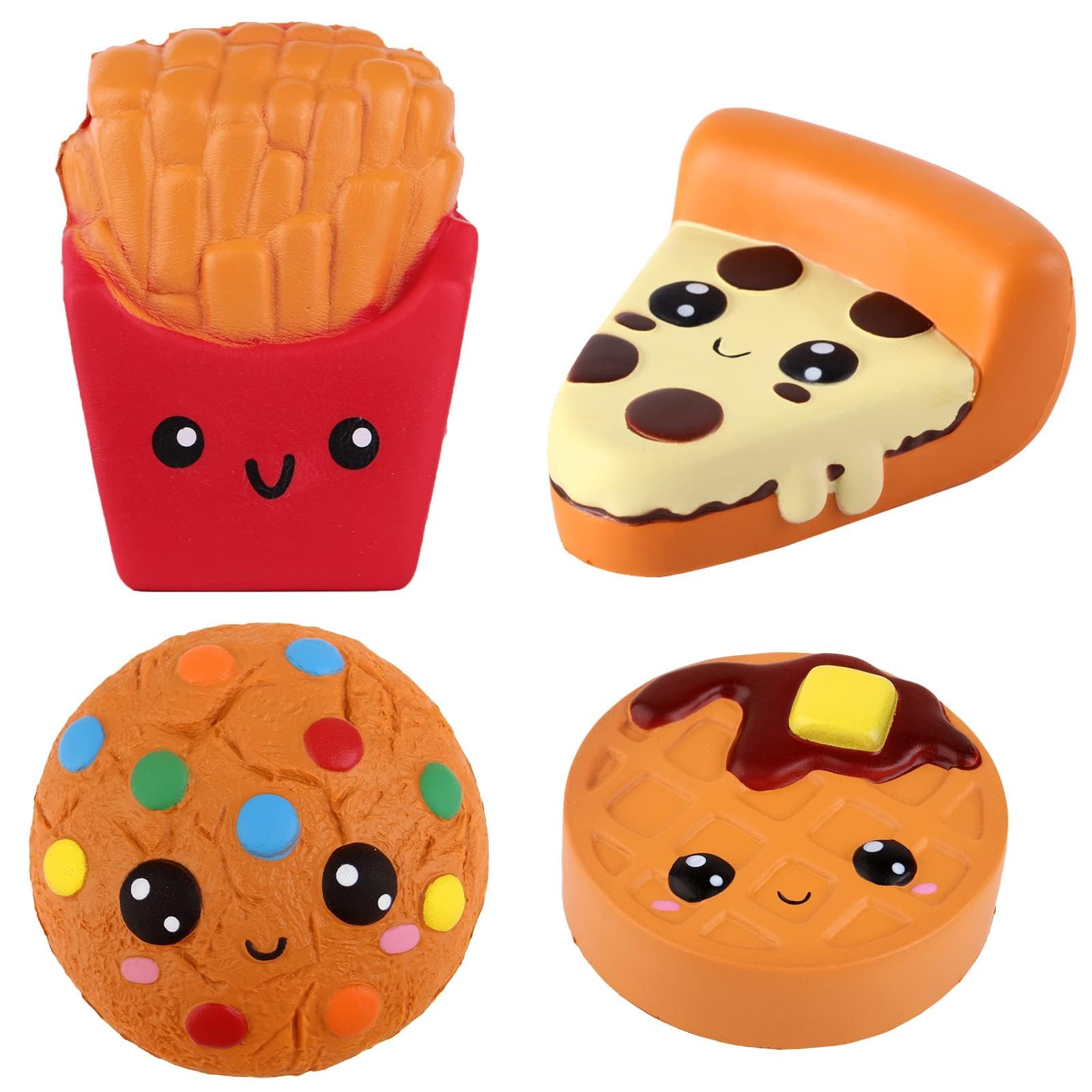 Food Squishies Toy, Pizza, Cookies, Chocolate Cake, and French Fries, Kawaii Scented Soft Slow Rising Simulation Food Squishies, Stress Relief Toys for Kids, Collection and Decorative Props, 4 Pcs