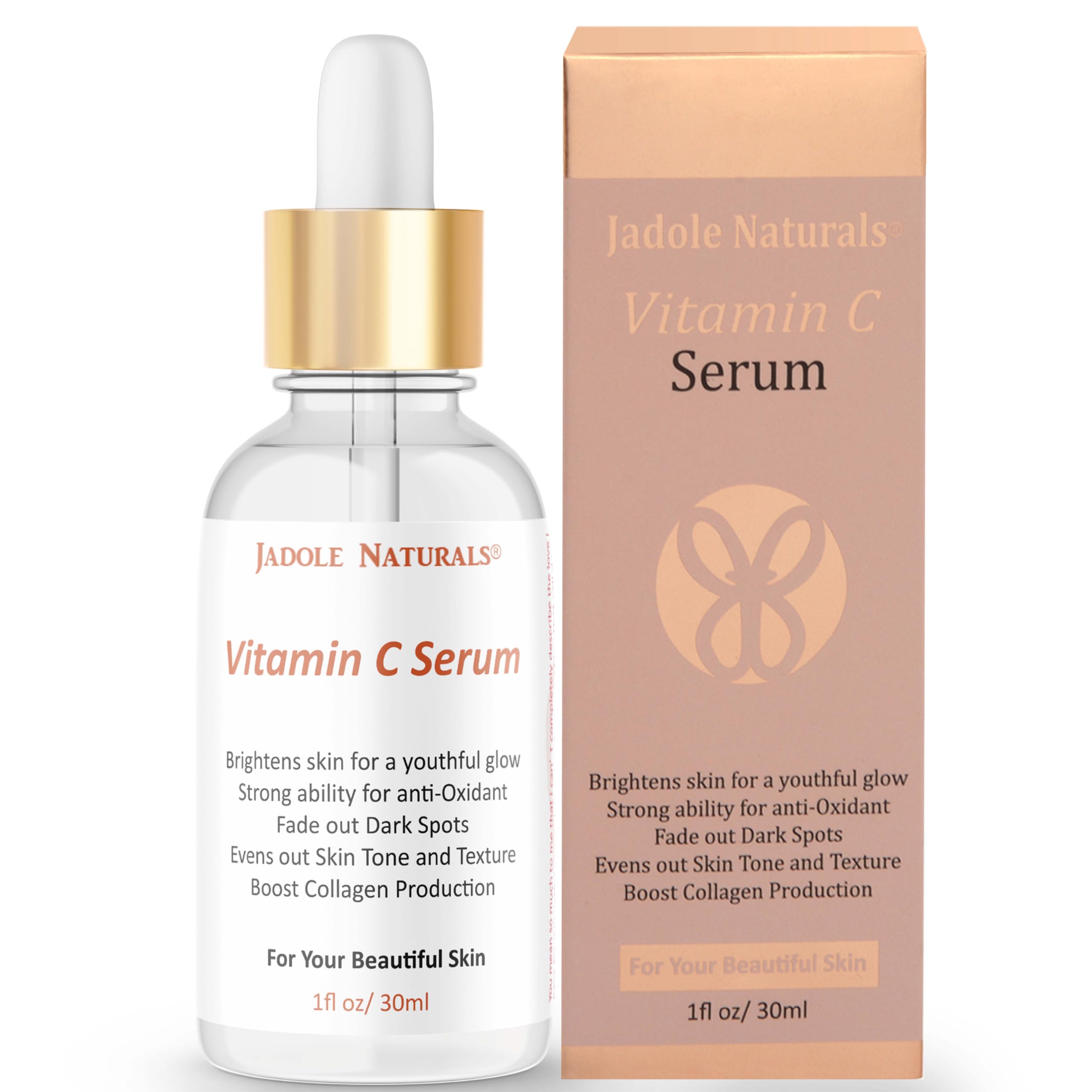 Jadole Naturals Vitamin C Serum for Skin Brightening | Anti Aging Serum For Face | Highly Stable & Effective Face Serum with pure Ethyl Ascorbic Acid & Hyaluronic Acid for Glowing Skin 30 ml