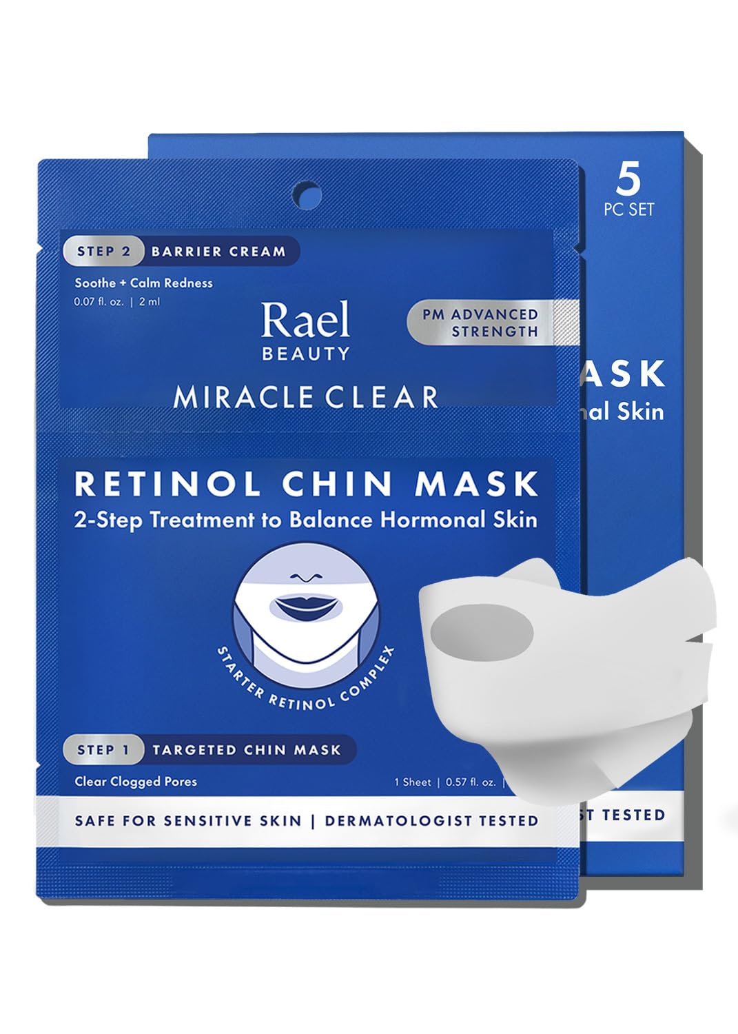 Rael Skin Care, Face Masks and Moisturizer - Retinol Chin Masks with Miracle Clear Barrier Cream, Korean Skin Care, All Skin Types, Vegan (5 Kits)