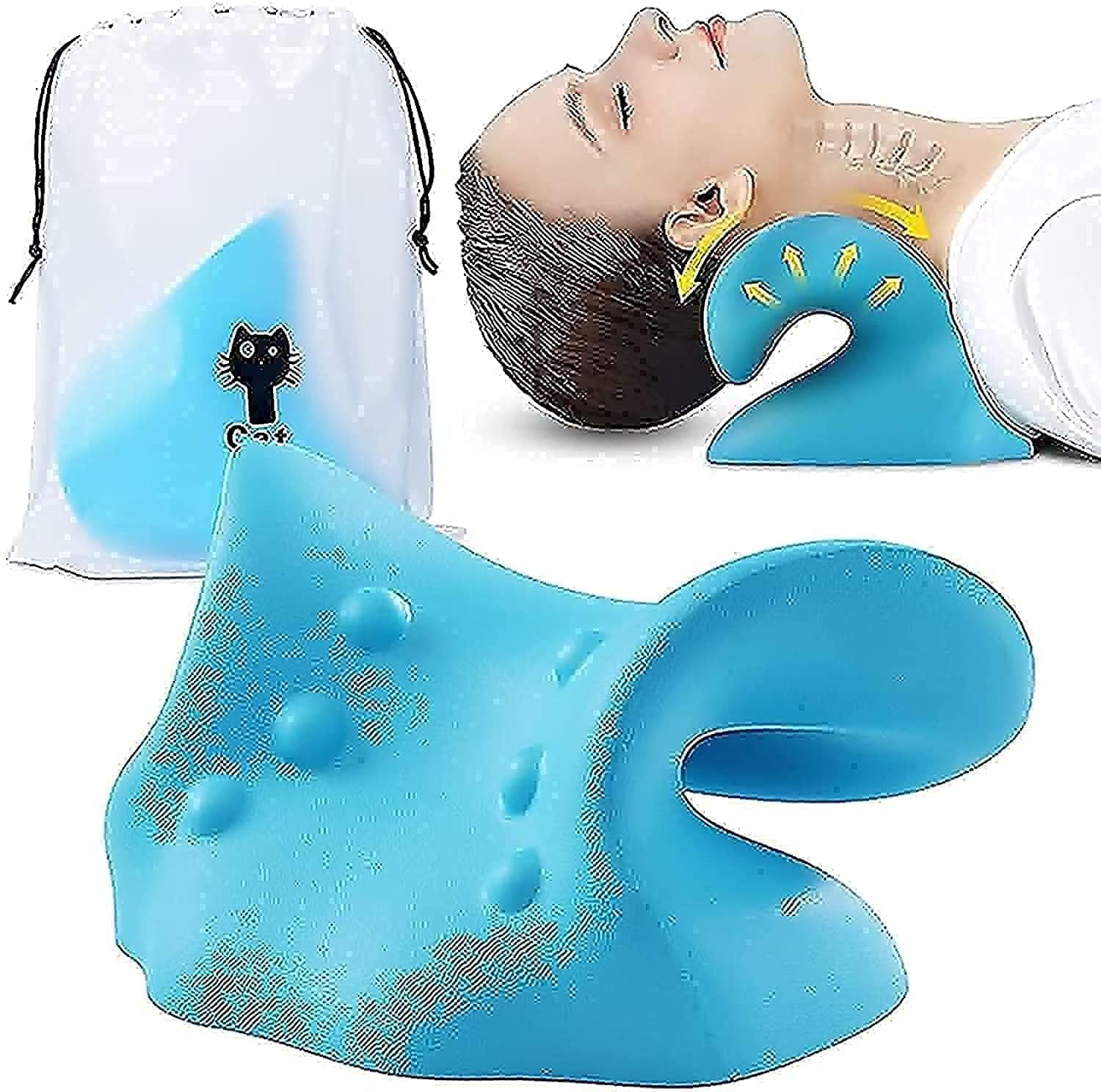 Neck and Shoulder Relaxer, Neck Pillow, Neck Stretcher, Orthopedic Pillow, Neck Pain Relief Chiropractic Pillow, Ergonomic Traction Neck Support Pillow for Neck Pain Relief with Travel Bag