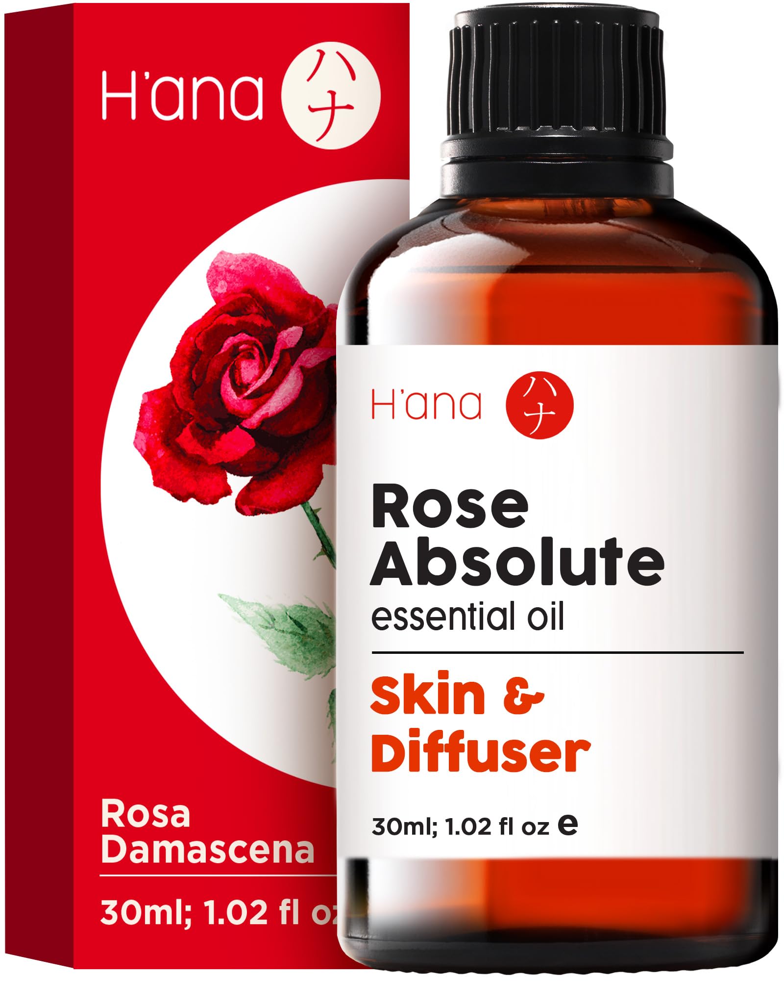 H'anaRose Essential Oil for Skin Use & Aromatherapy - 100% Natural Rose Oil for face - Rose Oil Essential Oil for Diffuser, Skin, Face, Hair & Perfume (1 Fl Oz)