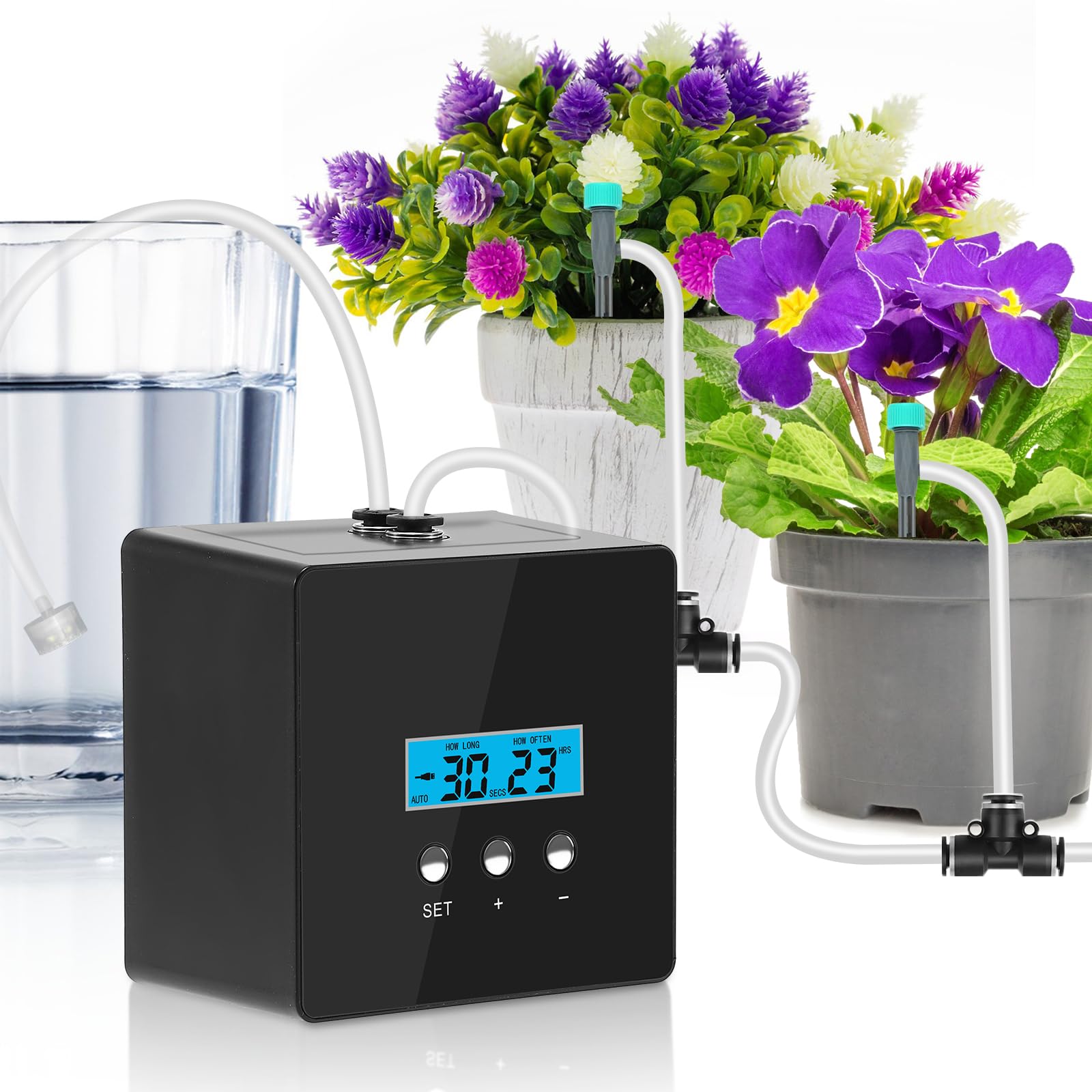 Indoor Plant Watering System, 10 Potting Automatic Watering Device, Programmable Water Timer, Self-Priming Pump, Drip Irrigation System Kit