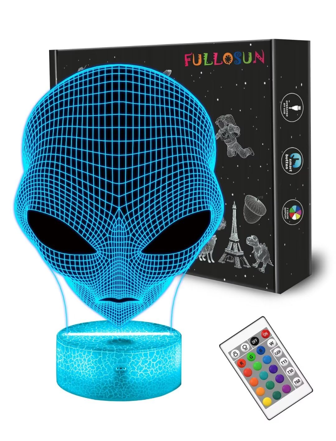 FULLOSUN Alien Gift, Kids Alien Illusion Night Light (with Remote Control), 3D Illumination Lights Boys Gift 16 Colors Changeable Kids Room Lighting Creative Decoration... (Alien)