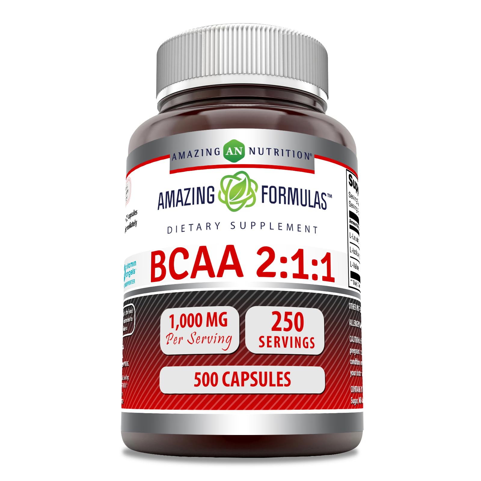 Amazing Formulas BCAA 2:1:1 Supplement | 1000 Mg per Serving | 500 Capsules | Non-GMO | Gluten-Free | Made in USA