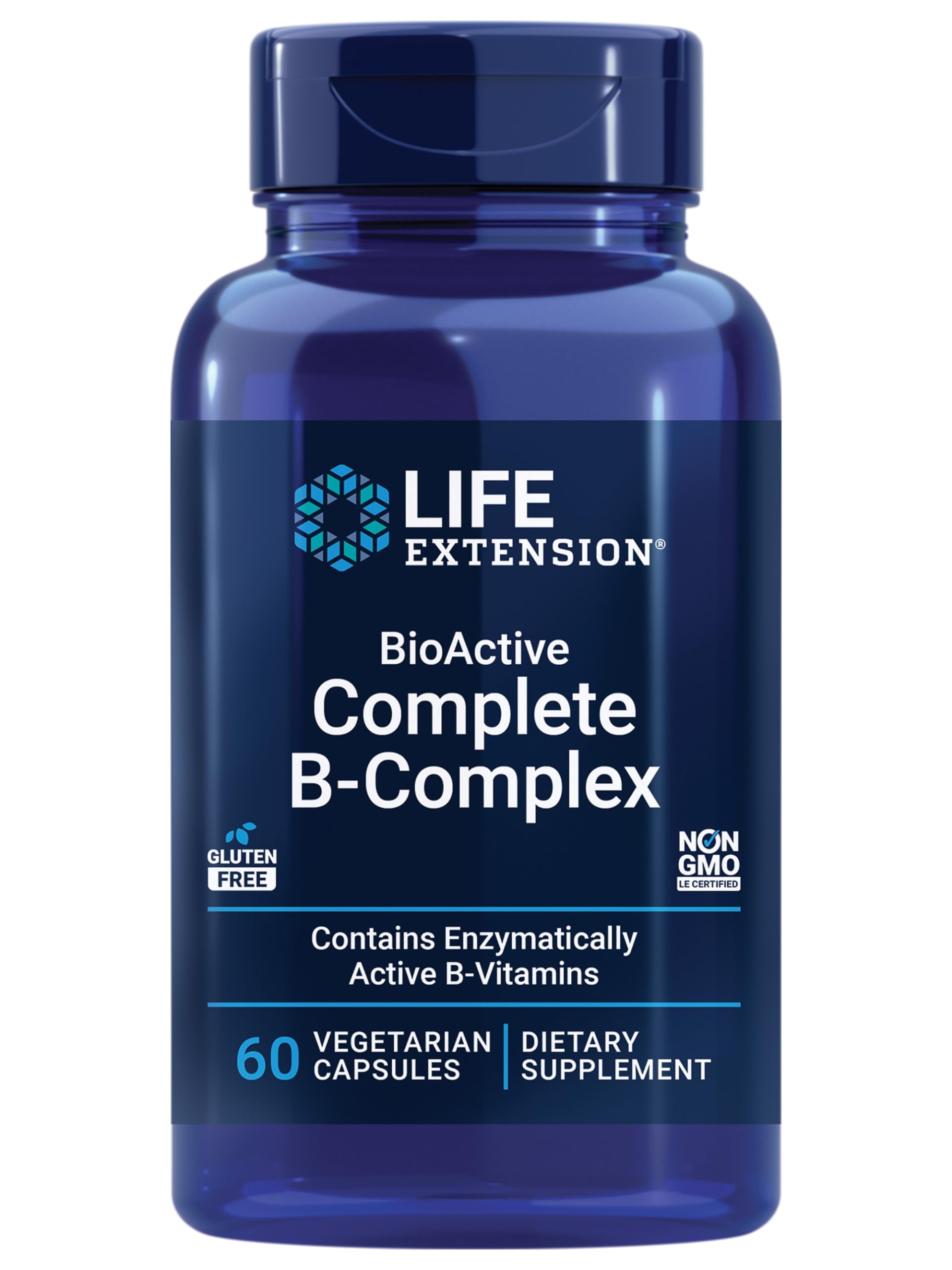 Life ExtensionBioactive Complete B-Complex, Heart, Brain and Nerve Support, Healthy Energy, Metabolism, Complete B Complex, 60 Vegetarian Capsules