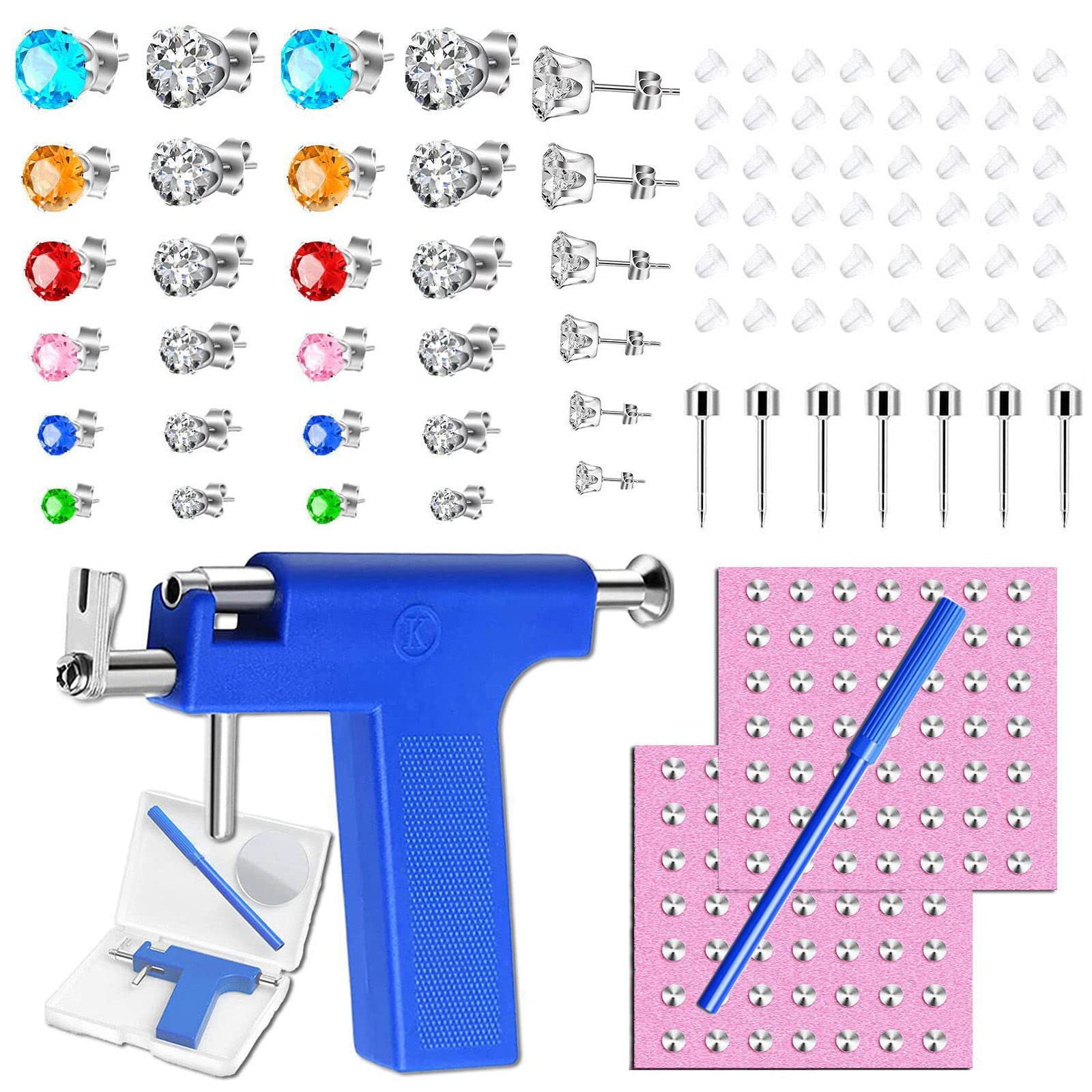 YikkiEar Piercing Kit, 223Pcs Piercing Kit Ear Piercing Gun Tool Nose Piercing Kit with Stainless Steel Nose Stud Ear Studs for Salon Home Use