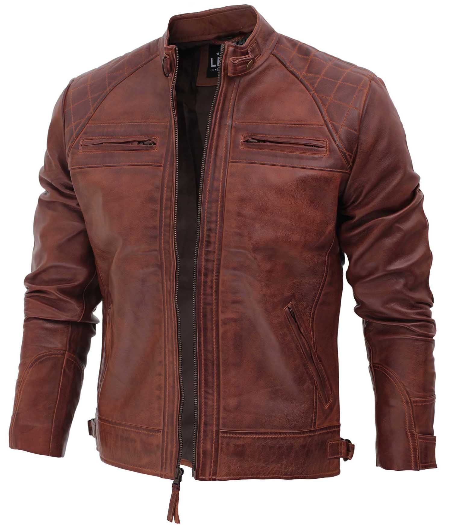 fjacketsBrown Leather Jacket Men - Distressed Lambskin Mens Leather Jacket | [1100083],Johnson Brown,M