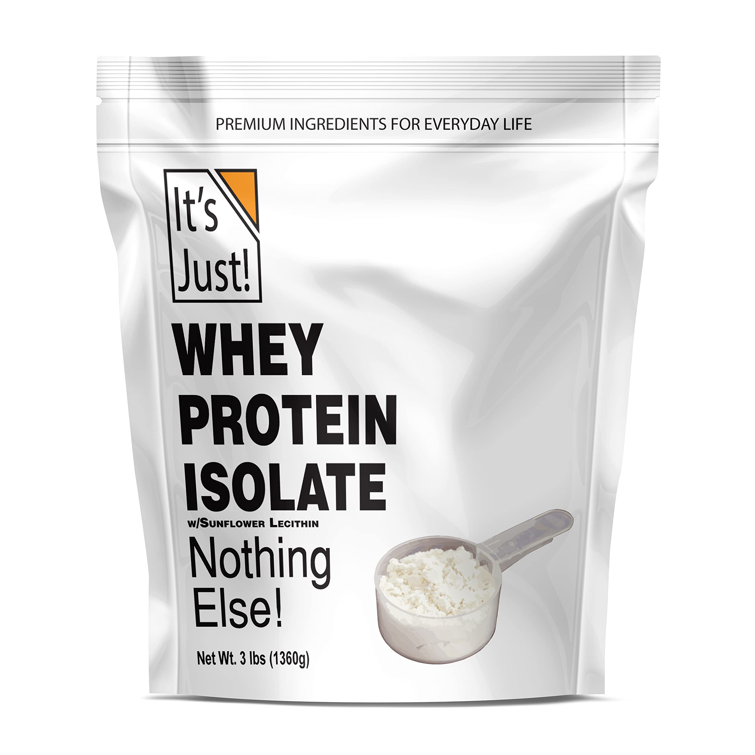 It's Just! - Whey Protein Isolate, Ultra Premium Grass-Fed, Unflavored, Made in USA, rBGH/RBST Hormone Free, Pure 90% Protein, Only 1g Carb, No Added Sugar (Isolate, 3 Pound)