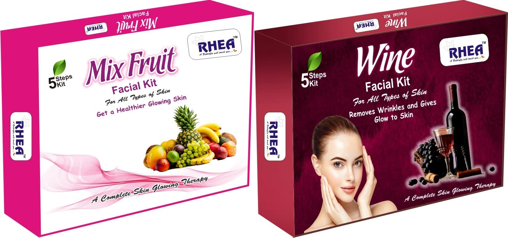 RHEA Wine Facial kit And Mix Fruit Facial Kit for Woman & Man gives Best Gloving and Red Wine Gives glow whitening skin - 500 gm ( 20 Time Use )combo pack