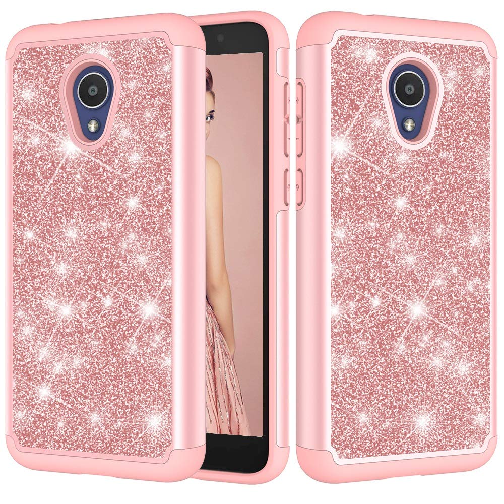 Phone Shell Glitter Powder Contrast Skin Shockproof Silicone + PC Protective Case for Alcatel 1X Evolve/Alcatel TCL LX/Alcatel IdealXtra 2018 (Color : Rose Gold)