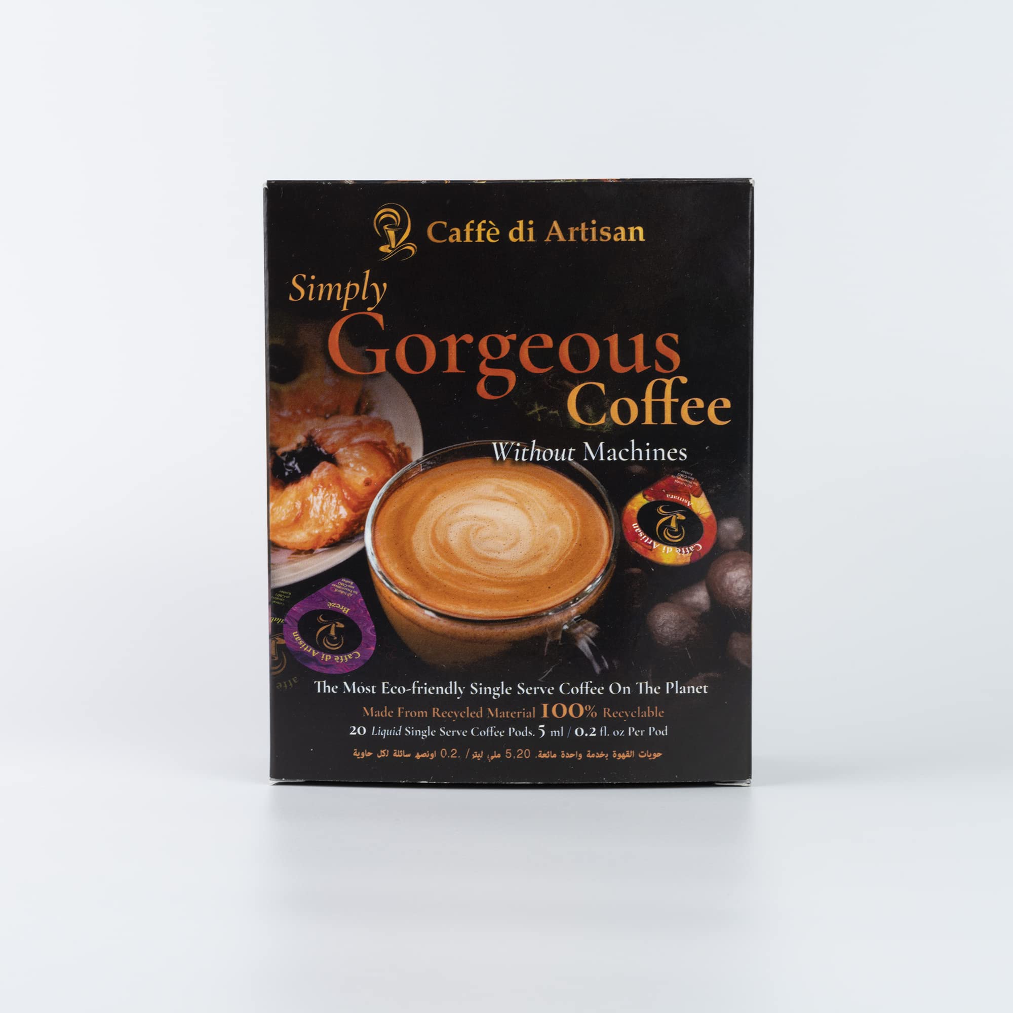 Caffè di Artisan Coffee Pods - Breze -Single-use Biodegradable. Dark Roasted, South America blend Coffee Pods / Coffee Capsules without machines! Box of 20 Coffee Pod