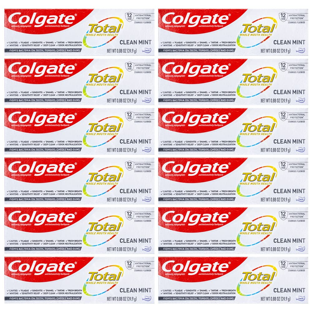 ColgateTotal Toothpaste, Clean Mint, Travel Size 0.88 oz (24.9g) Pack of 12