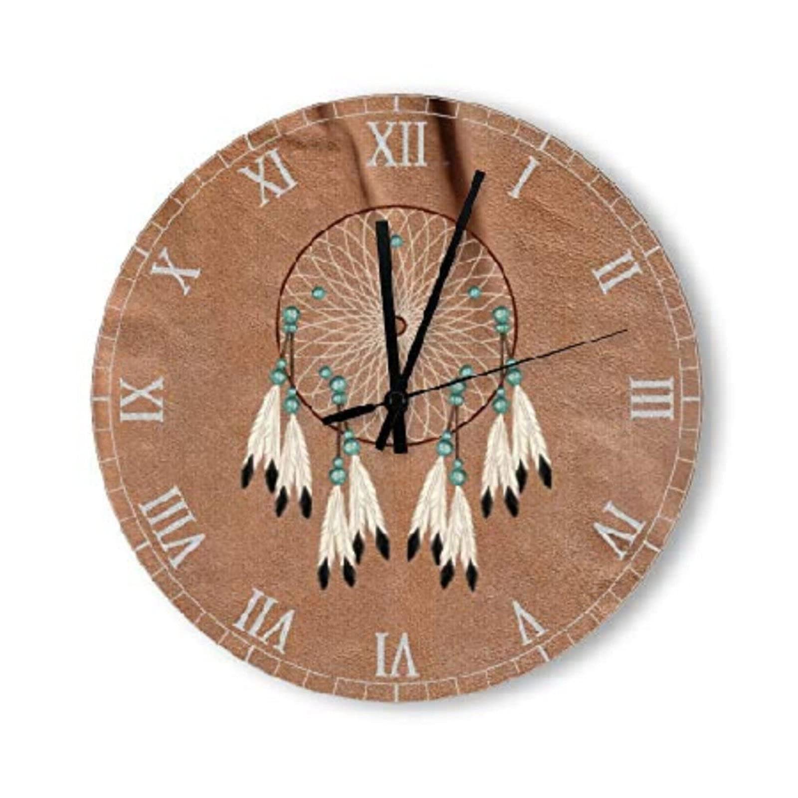 ArogGeld Native American Dreamcatcher Clock Boho Indian Talisman Wall Personalized 10 Inch Battery Operated Decor Silent Non-Ticking Wooden Wood Clocks for The Kitchen Bedroom Office, q8vxxz5ww8vr