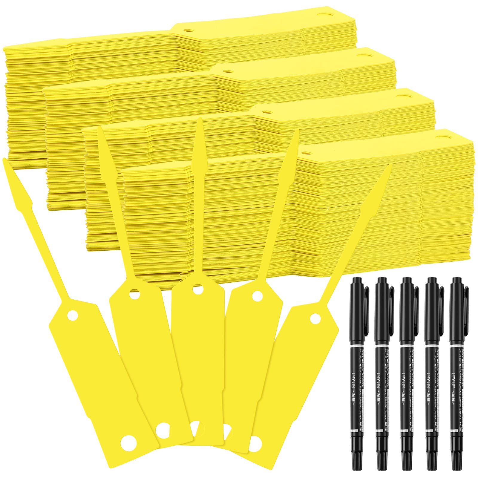 Woanger Car Key Tags, 2000 Pcs Yellow Vinyl Self Locking Arrow Key Labels, 4 1/2 x 3/4 Inch, with 5 Black Pens, Ideal for Automotive Shops & Dealers