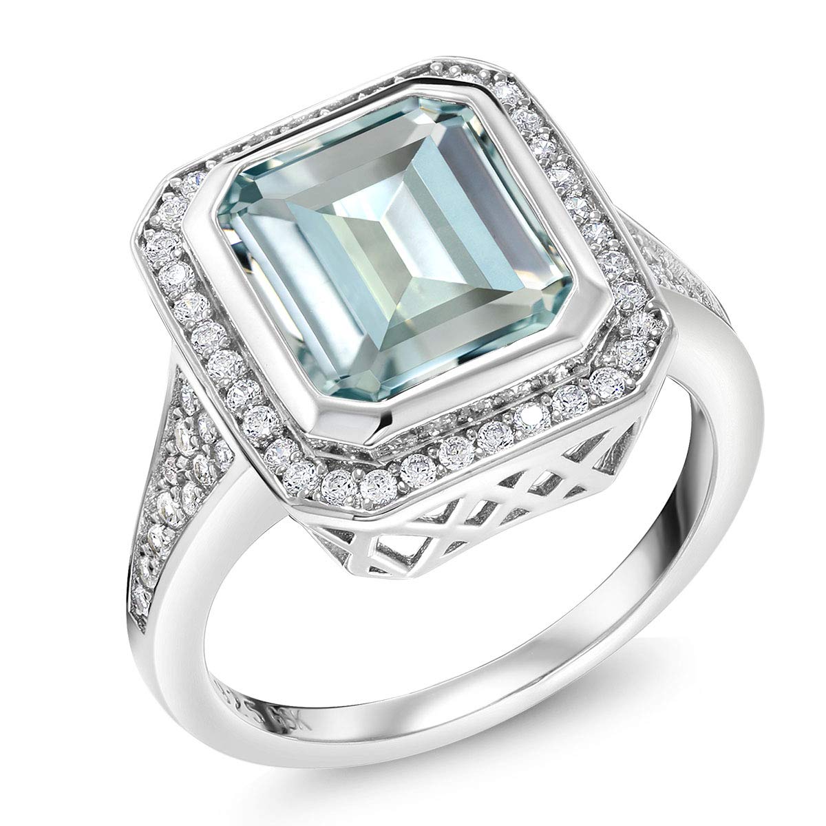 Gem Stone King925 Sterling Silver Simulated Aquamarine Ring For Women (5.00 Cttw Emerald Cut 11X9MM, Available 5,6,7,8,9)