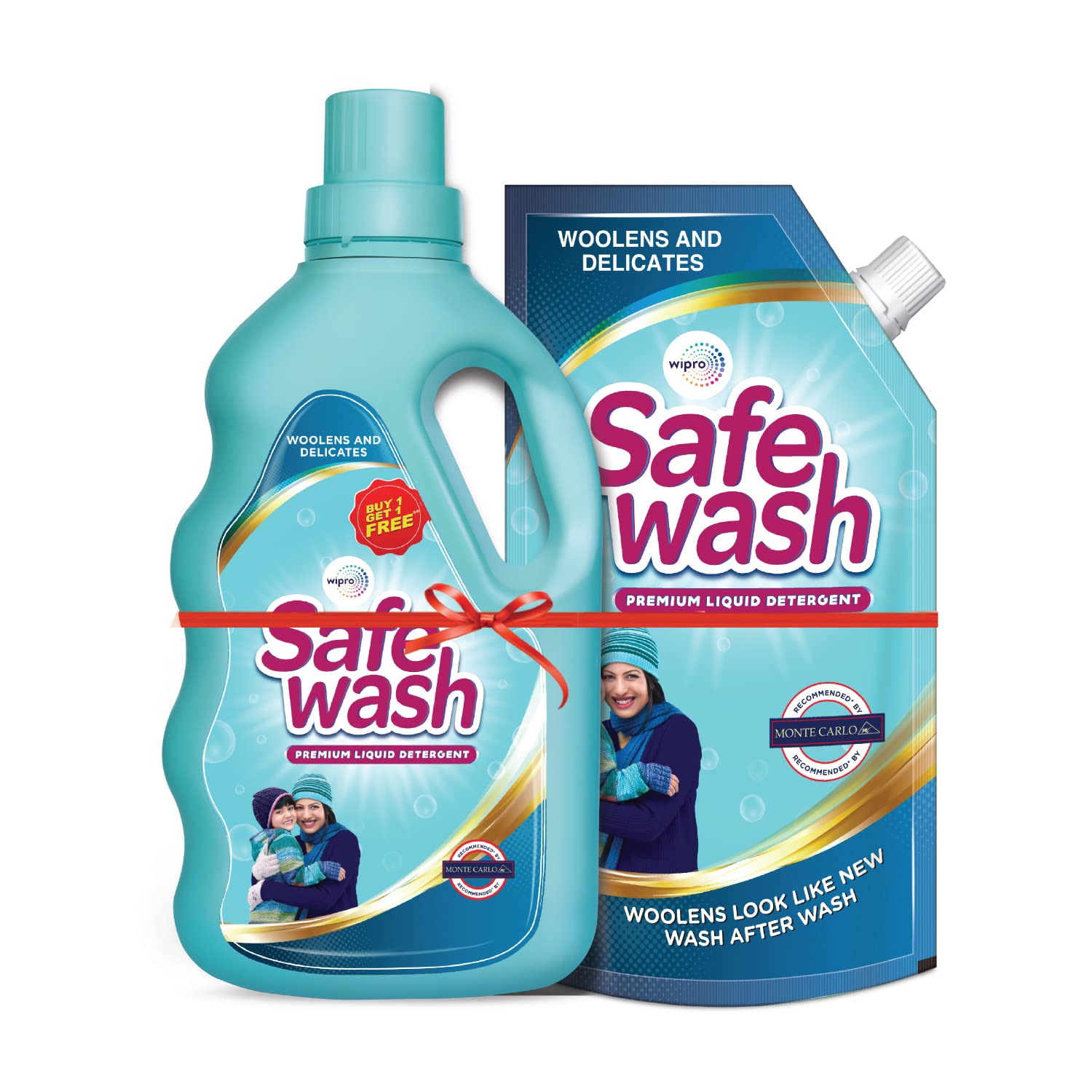 Safewash Premium Liquid Detergent 1L Bottle + 1L Refill Pouch for Woollens and Delicates with Active Fabric Conditioners | Soda and Bleach Free| PH Neutral Neutral Formula for 7-in-1 Expert Care