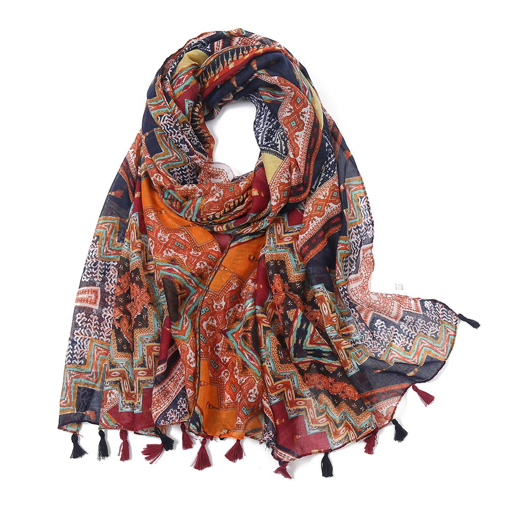 YeieeoBoho Scarf for Women Lightweight Floral Printed Scarf Fall Winter Fashion Fringed Shawl