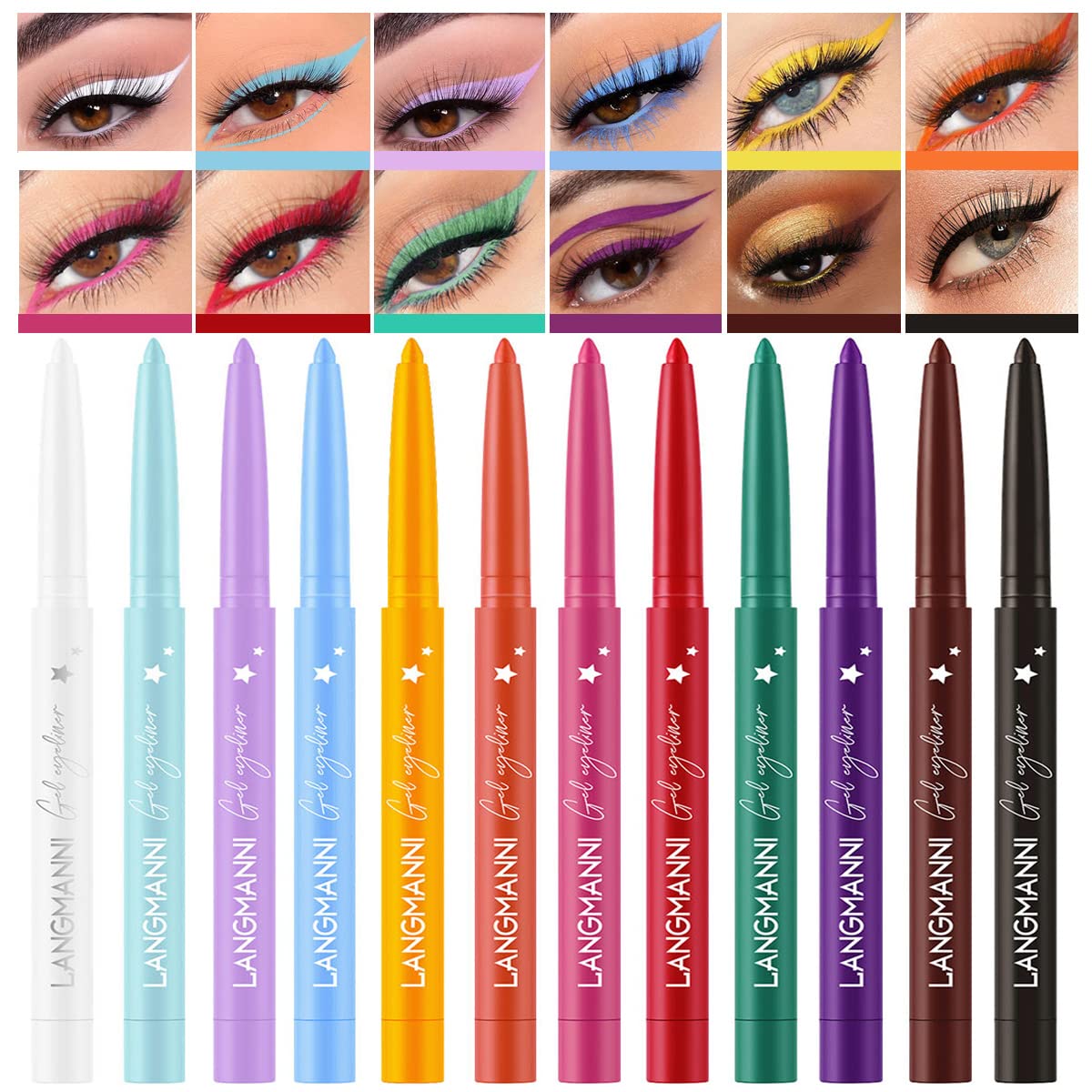 BestLand12 Colors Eyeliner Set - Natural Black Eyeliner Cream, Waterproof, Smudge-Proof, Long-Lasting Gel Pencils - Matte Shades Eye Liner, Rainbow Eyeliner Makeup Set